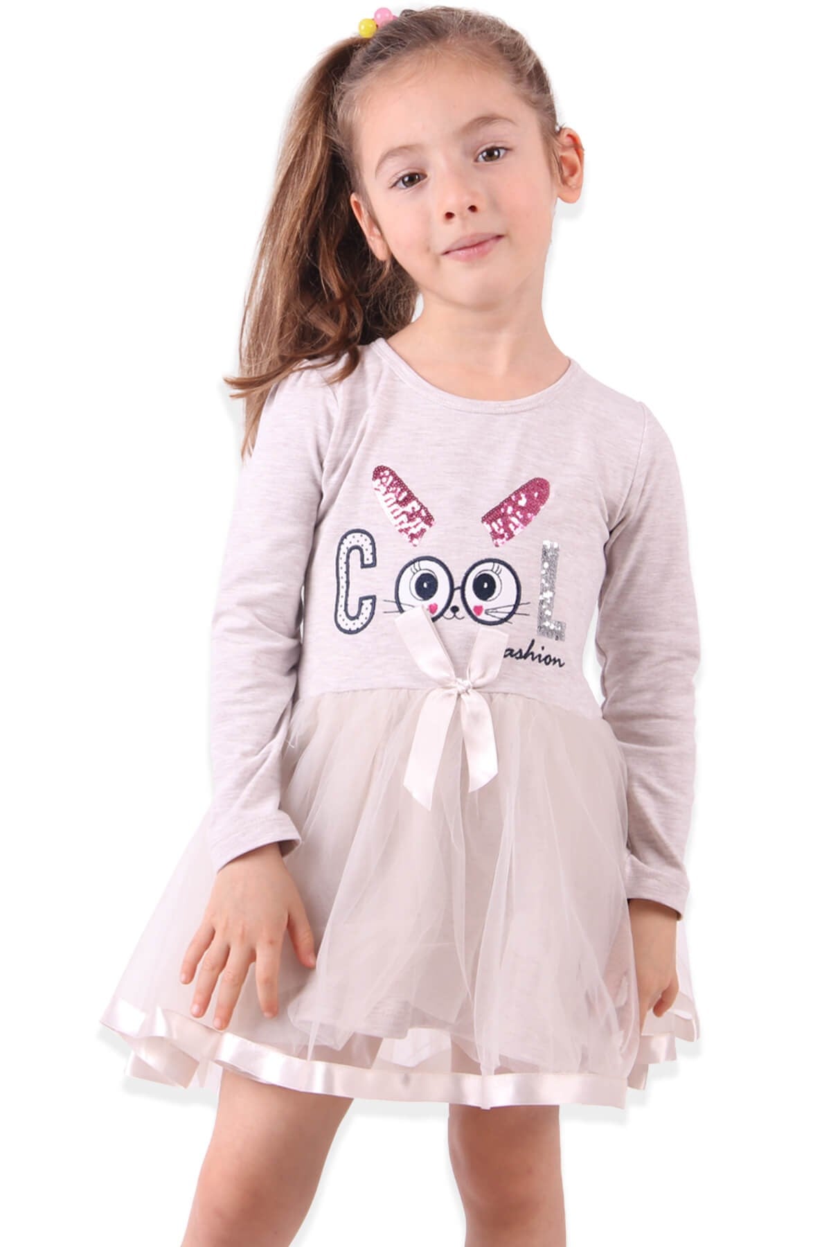 Kız Çocuk Elbise Tüllü Tavşanlı Bej (1.5-5 Yaş) BREEZE