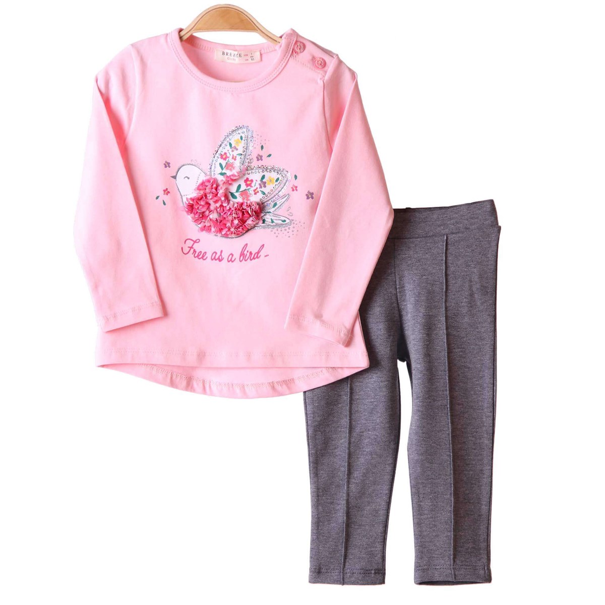 Kız Çocuk Eşofman Takımı Kuşlu Pembe (6 Ay-2 Yaş) BREEZE