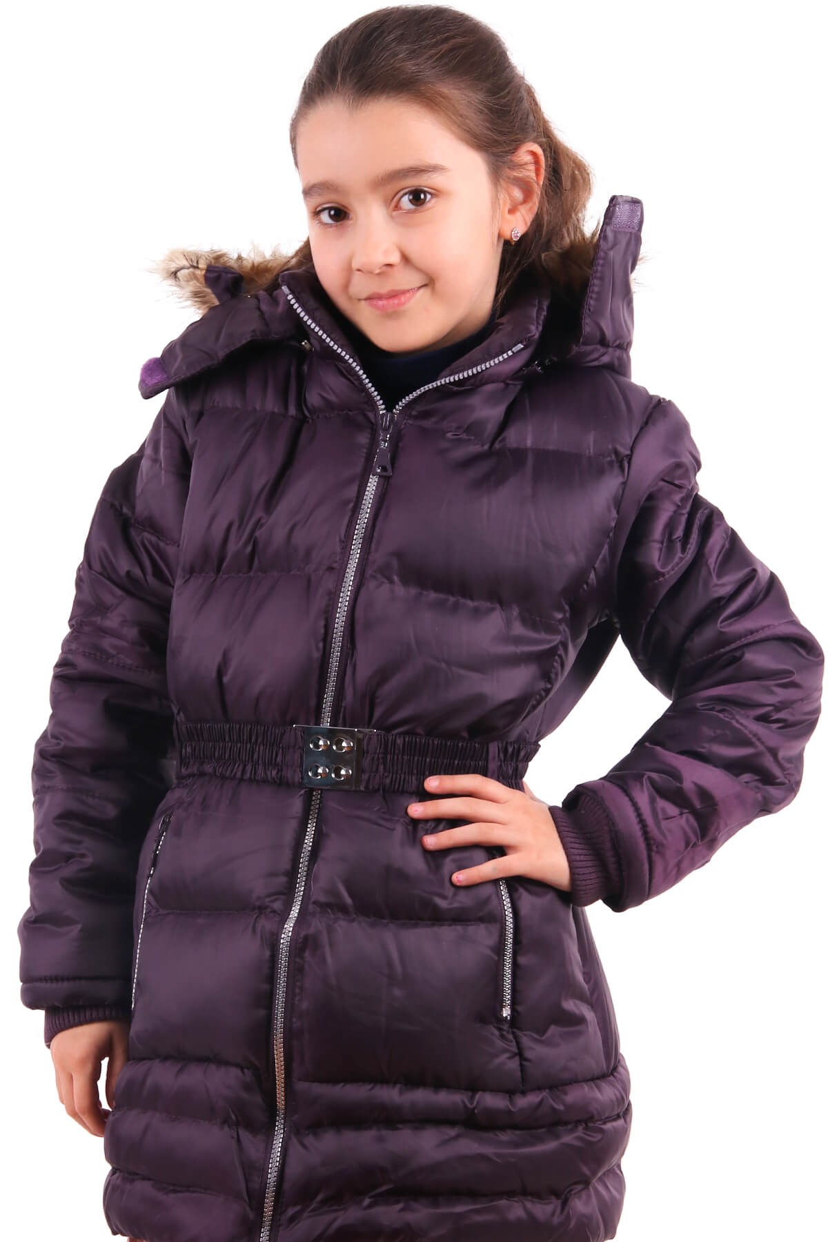 Kız Çocuk Mont Peluşlu Mürdüm (3-10 Yaş) BREEZE