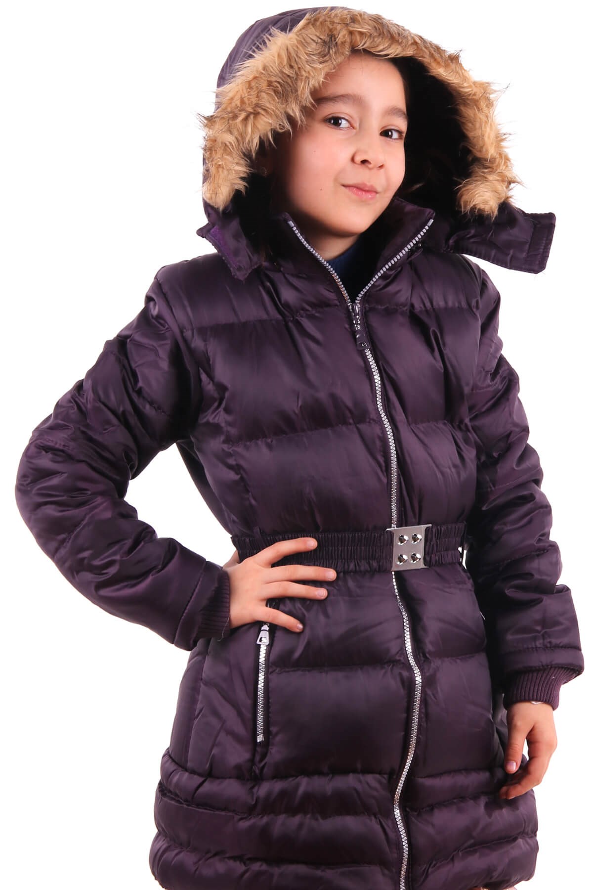 Kız Çocuk Mont Peluşlu Mürdüm (3-10 Yaş) BREEZE