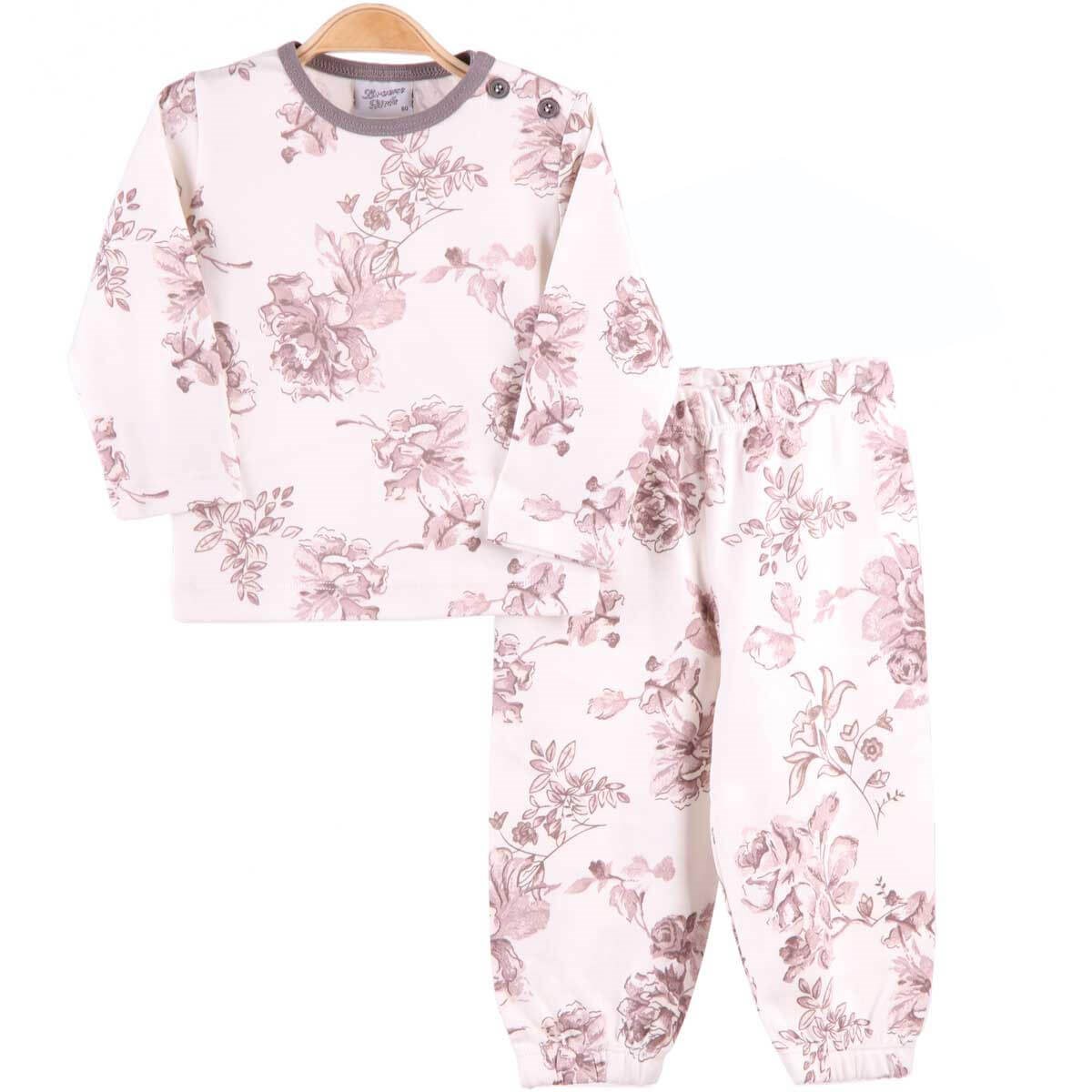 Kız Çocuk Pijama Takımı Çiçekli Ekru (1-4 Yaş) BREEZE
