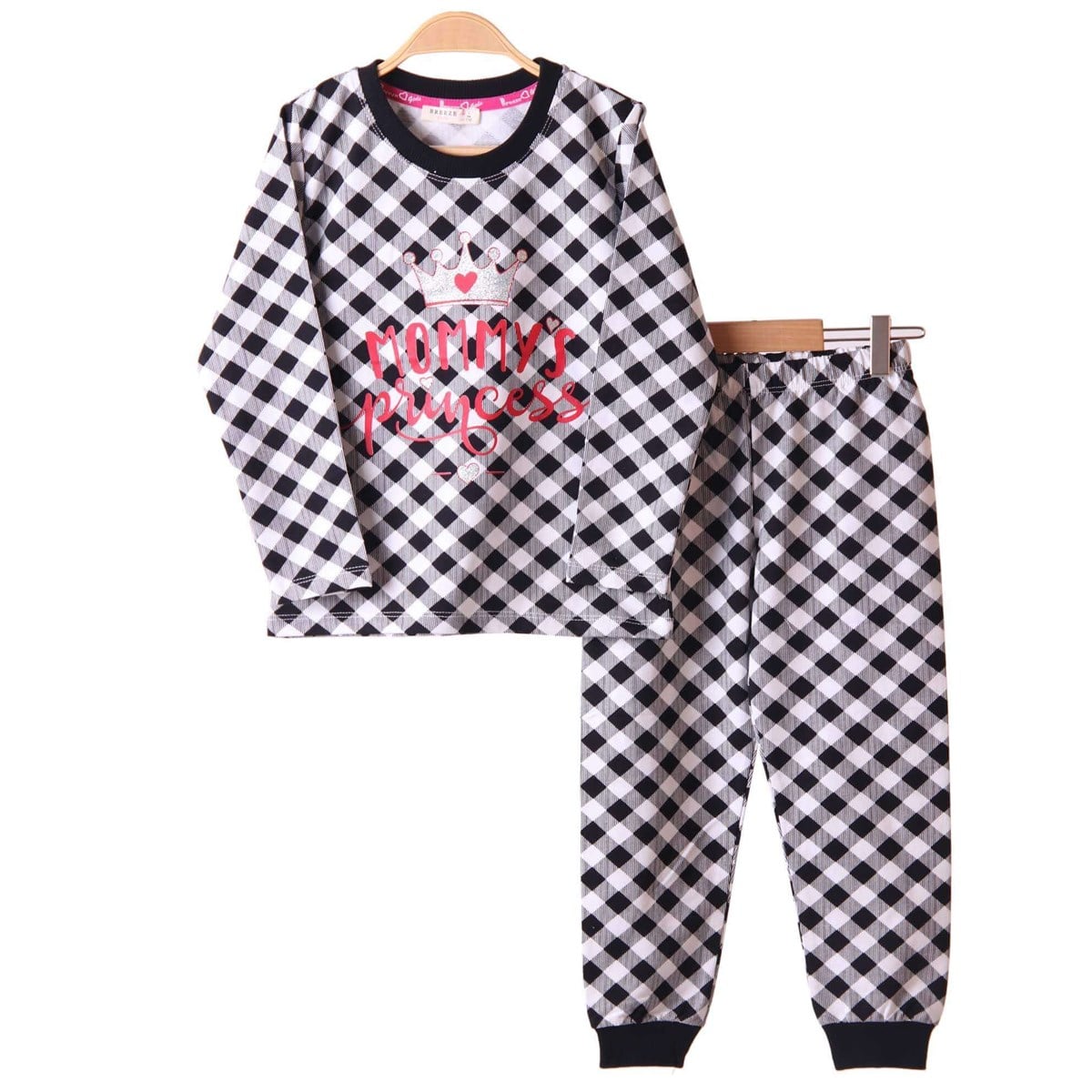 Kız Çocuk Pijama Takımı Ekoseli Siyah-Beyaz (5-10 Yaş) BREEZE