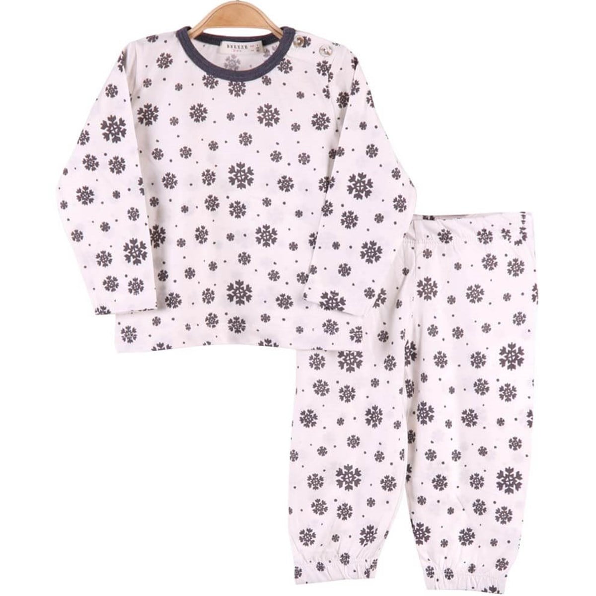 Kız Çocuk Pijama Takımı Kar Desenli Ekru-Gri (1-4 Yaş) BREEZE