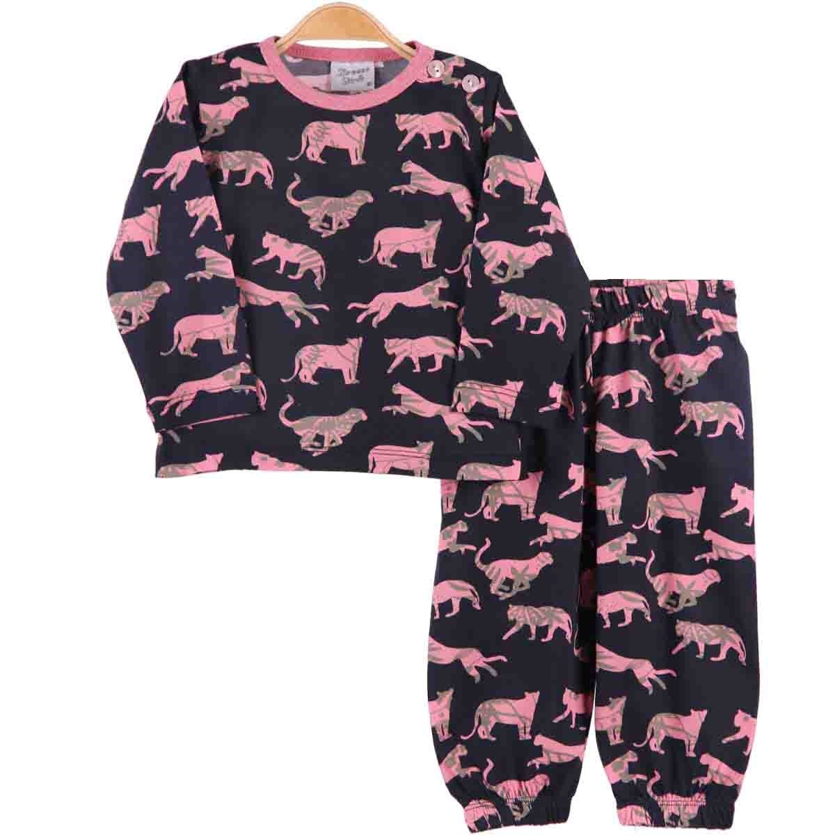 Kız Çocuk Pijama Takımı Siyah-Somon (1-4 Yaş) BREEZE