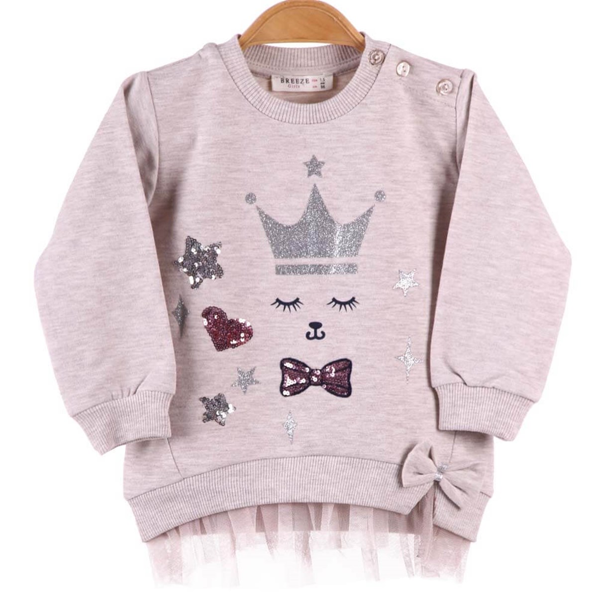 Kız Çocuk Pullu Tüllü Sweat Bej (1,5 - 5 Yaş) BREEZE