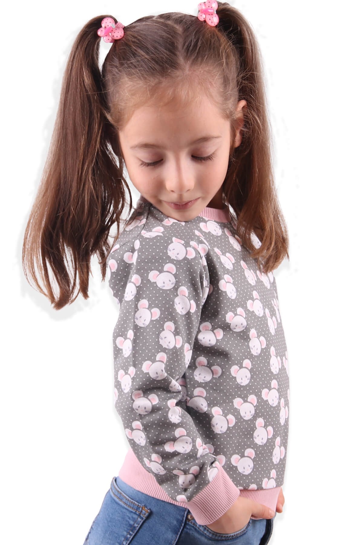 Kız Çocuk Sweat Fareli Gri-Pembe (1.5-5 Yaş) BREEZE