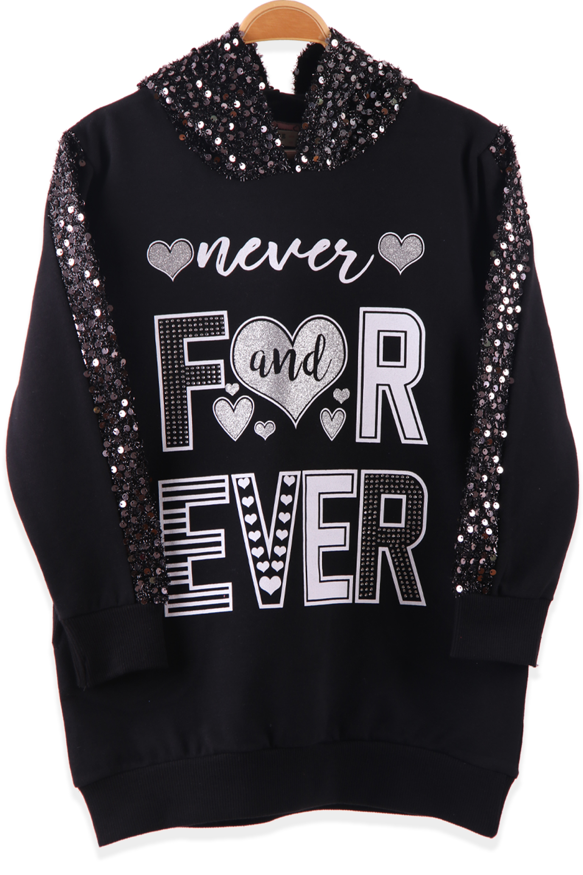 Kız Çocuk Sweatshirt Pullu Siyah (6-12 Yaş) BREEZE