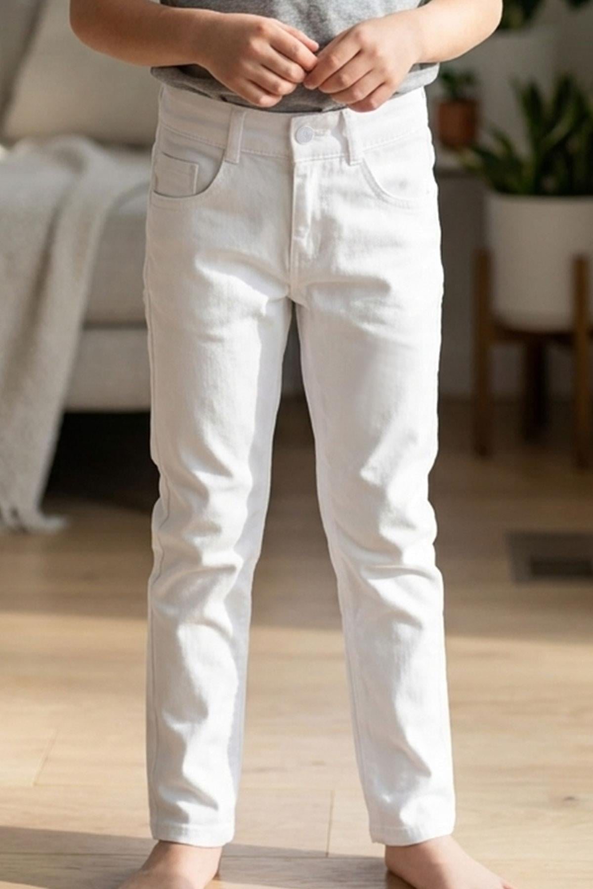 Konsept Erkek Çocuk Gabardin Pantolon Düğmeli Fermuarlı Ekru (5-9 Yaş)