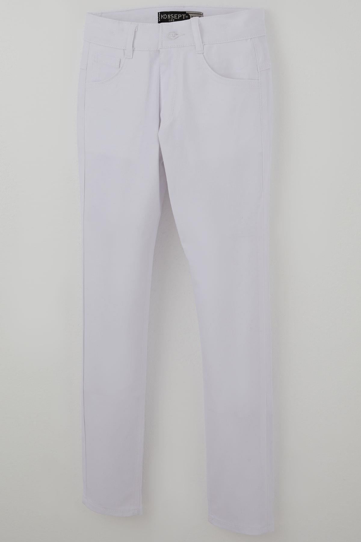Konsept Erkek Çocuk Gabardin Pantolon Düğmeli Fermuarlı Beyaz (10-13 Yaş)