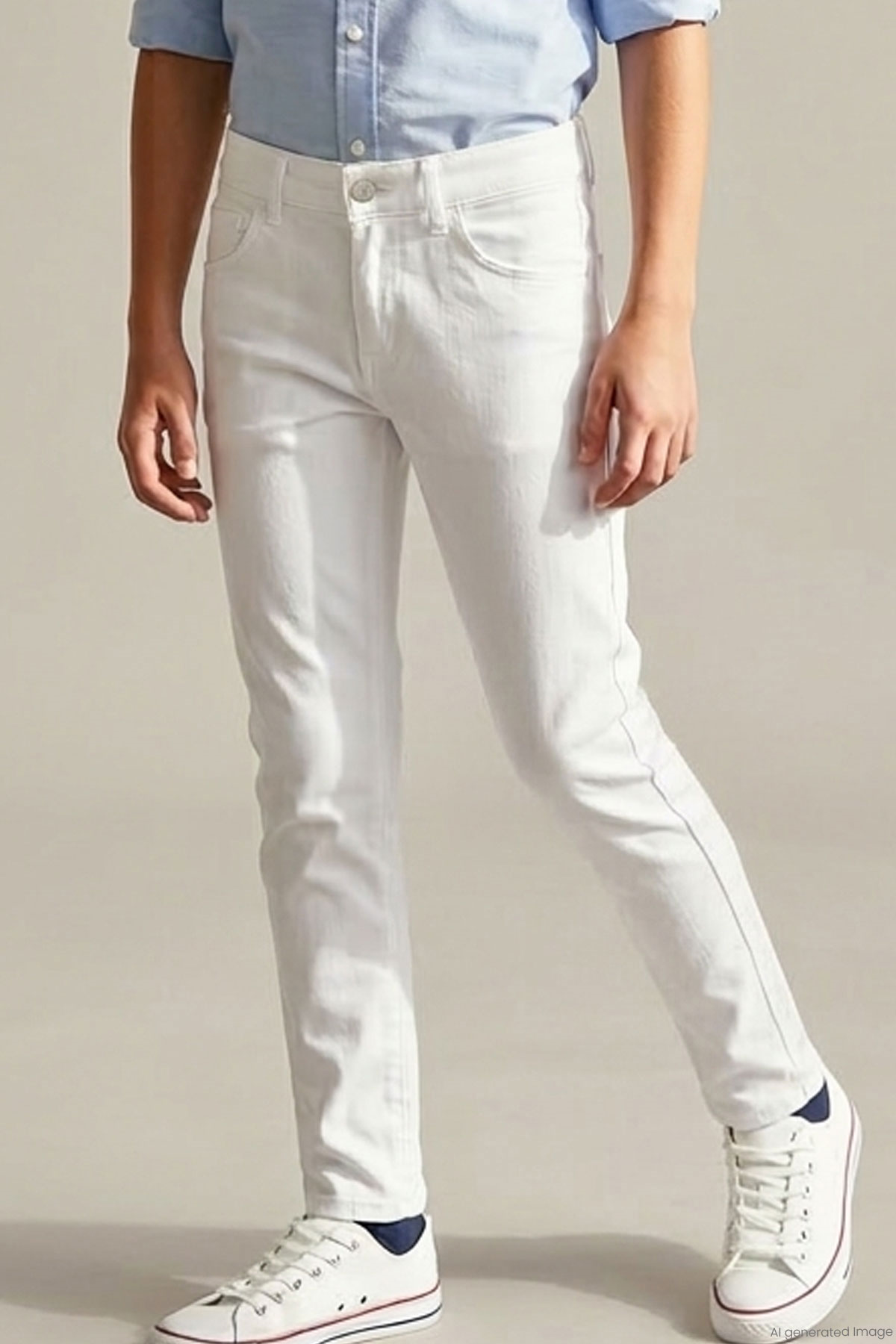 Konsept Erkek Çocuk Gabardin Pantolon Düğmeli Fermuarlı Beyaz (10-14 Yaş)
