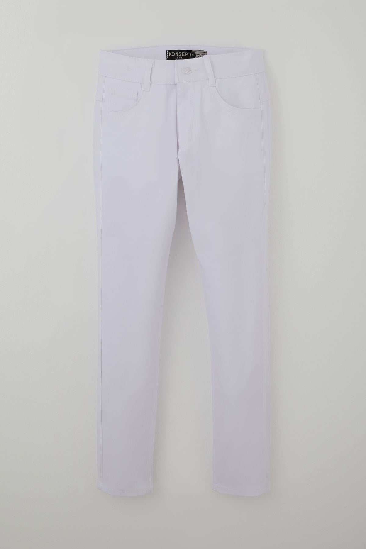 Konsept Erkek Çocuk Gabardin Pantolon Düğmeli Fermuarlı Beyaz (10-14 Yaş)