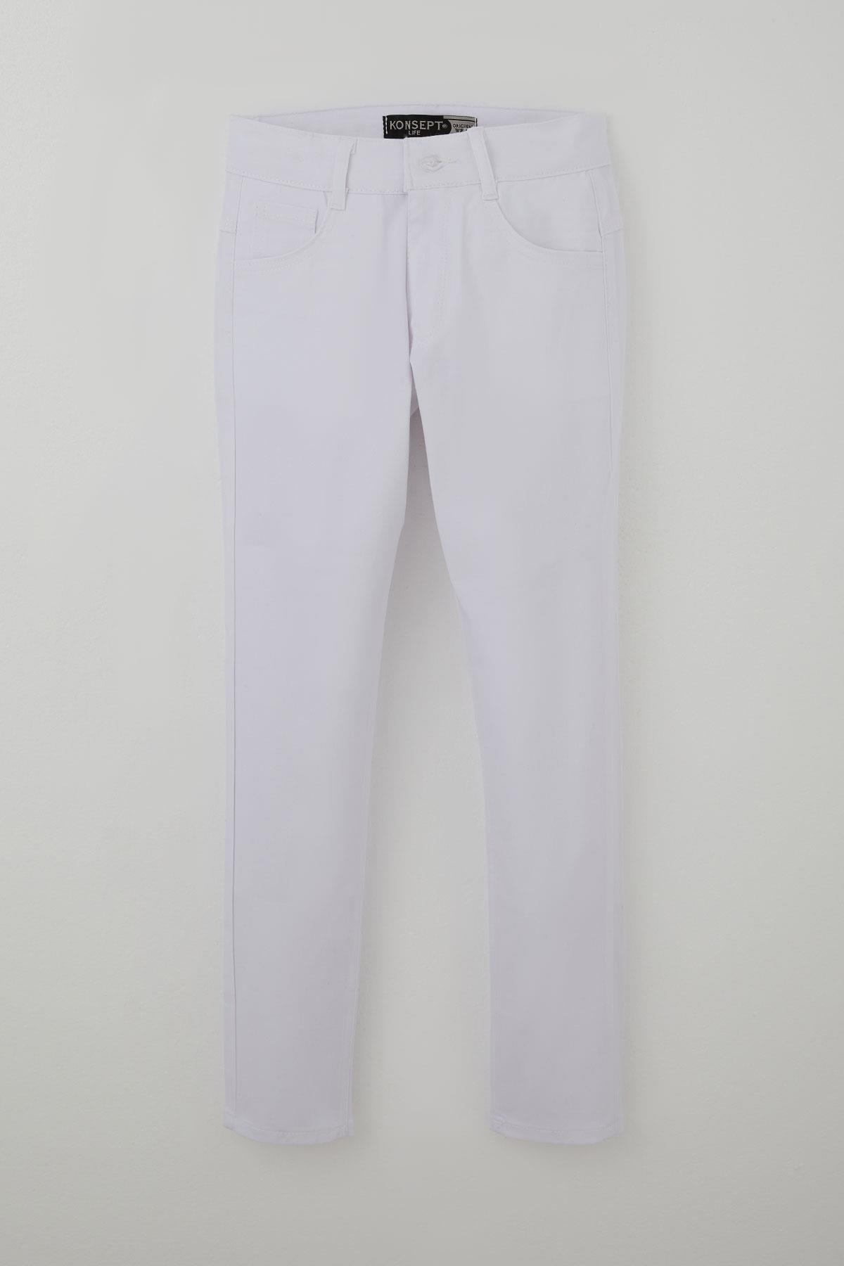 Konsept Erkek Çocuk Gabardin Pantolon Düğmeli Fermuarlı Beyaz (10-13 Yaş)