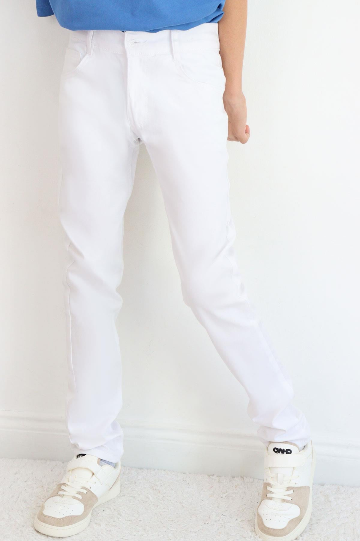 Konsept Erkek Çocuk Gabardin Pantolon Düğmeli Fermuarlı Beyaz (10-14 Yaş)