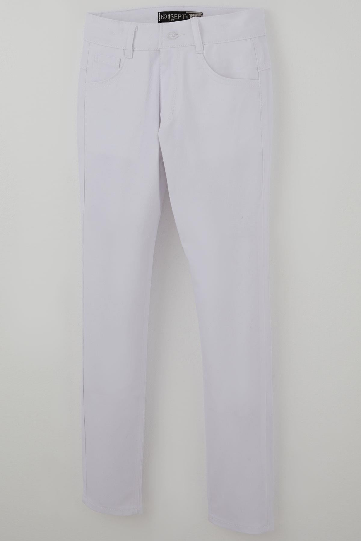 Konsept Erkek Çocuk Gabardin Pantolon Düğmeli Fermuarlı Beyaz (10-14 Yaş)
