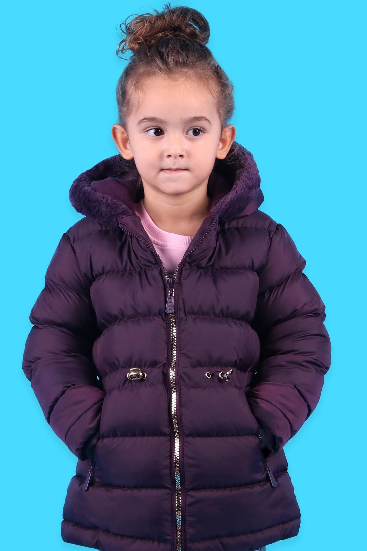 KURT TEKSTİL Kız Çocuk Mont Fermuarlı Cep Mürdüm (3-6 Yaş)