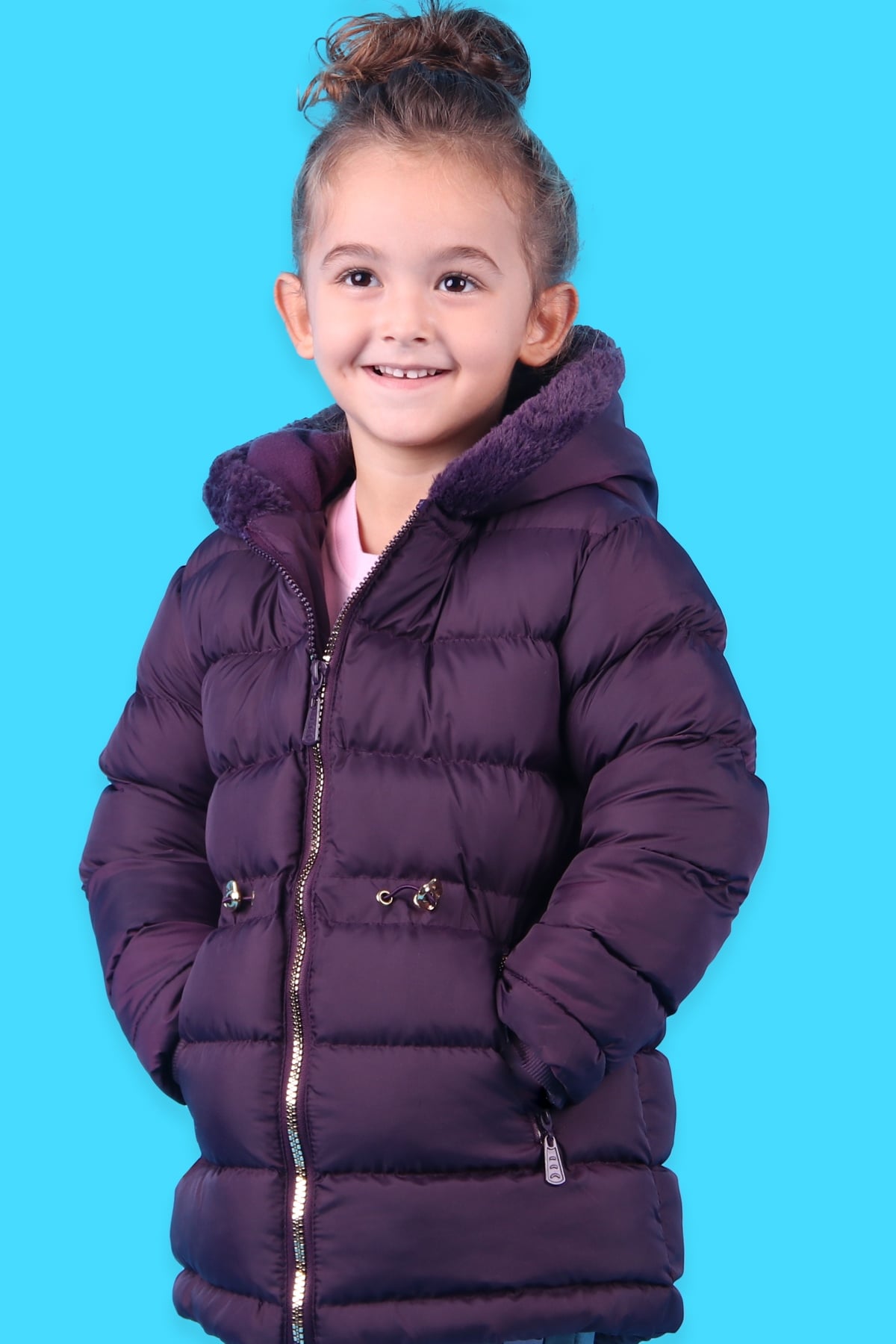 KURT TEKSTİL Kız Çocuk Mont Fermuarlı Cep Mürdüm (3-6 Yaş)