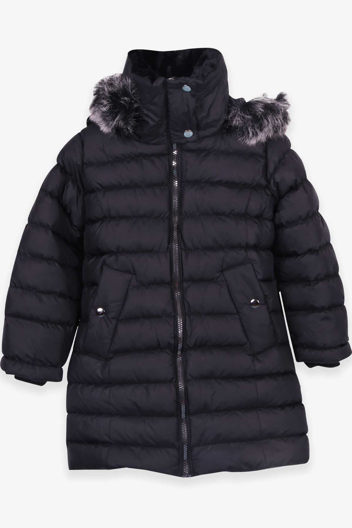 KURT TEKSTİL Kız Çocuk Mont Kapüşonlu Parka Siyah (11-14 Yaş)