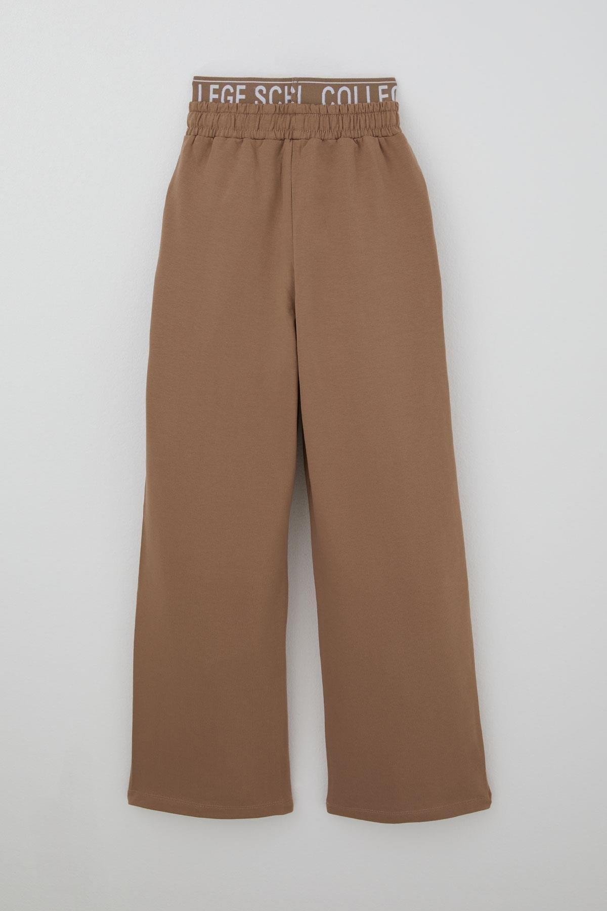 Locoloco Kız Çocuk Eşofman Altı Boxer Detaylı Bağcıklı Armalı Kahverengi (9-14 Yaş)