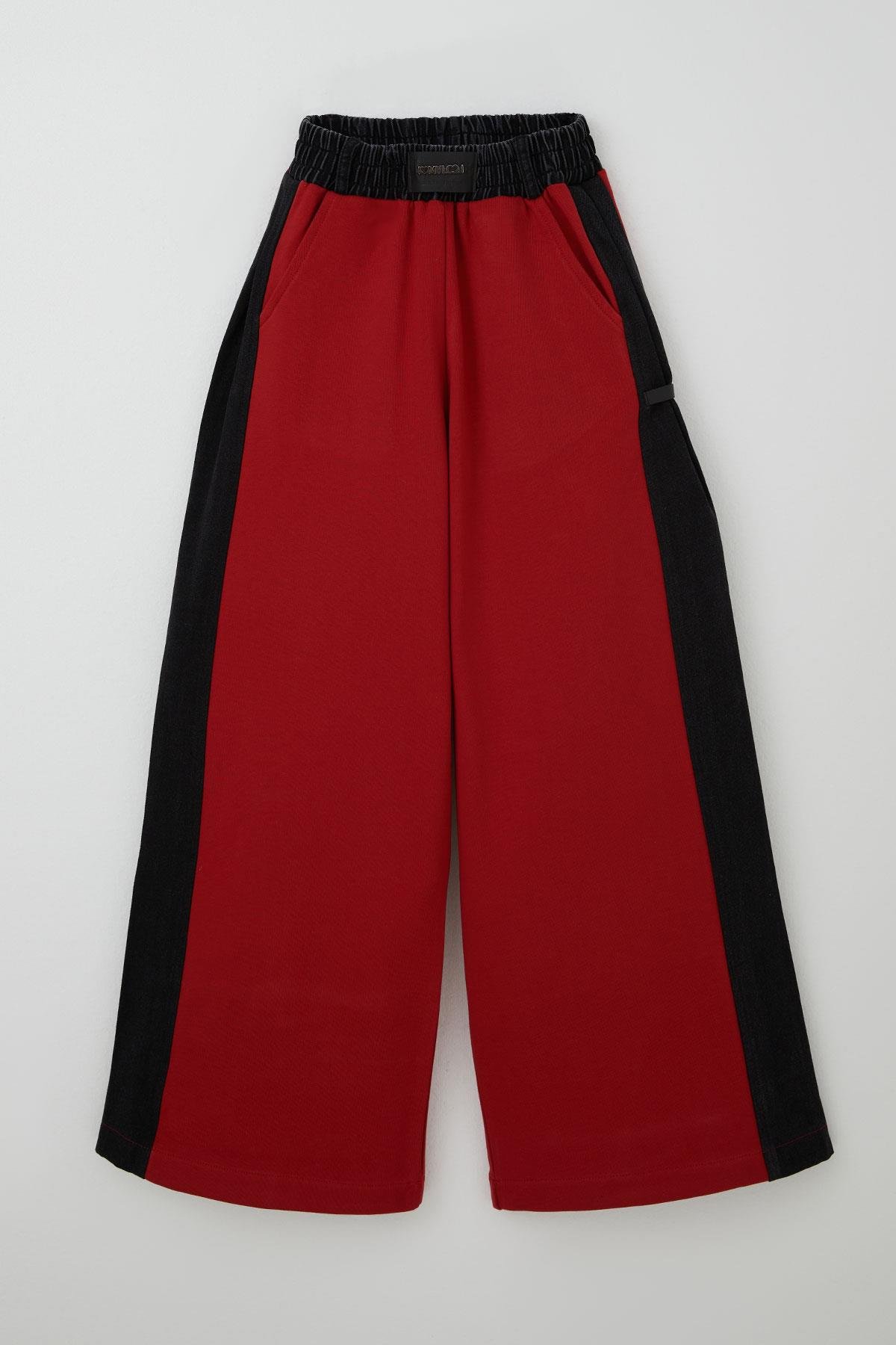 Locoloco Kız Çocuk Eşofman Altı Yanları Jean Garnili Cepli Kırmızı (9-14 Yaş)