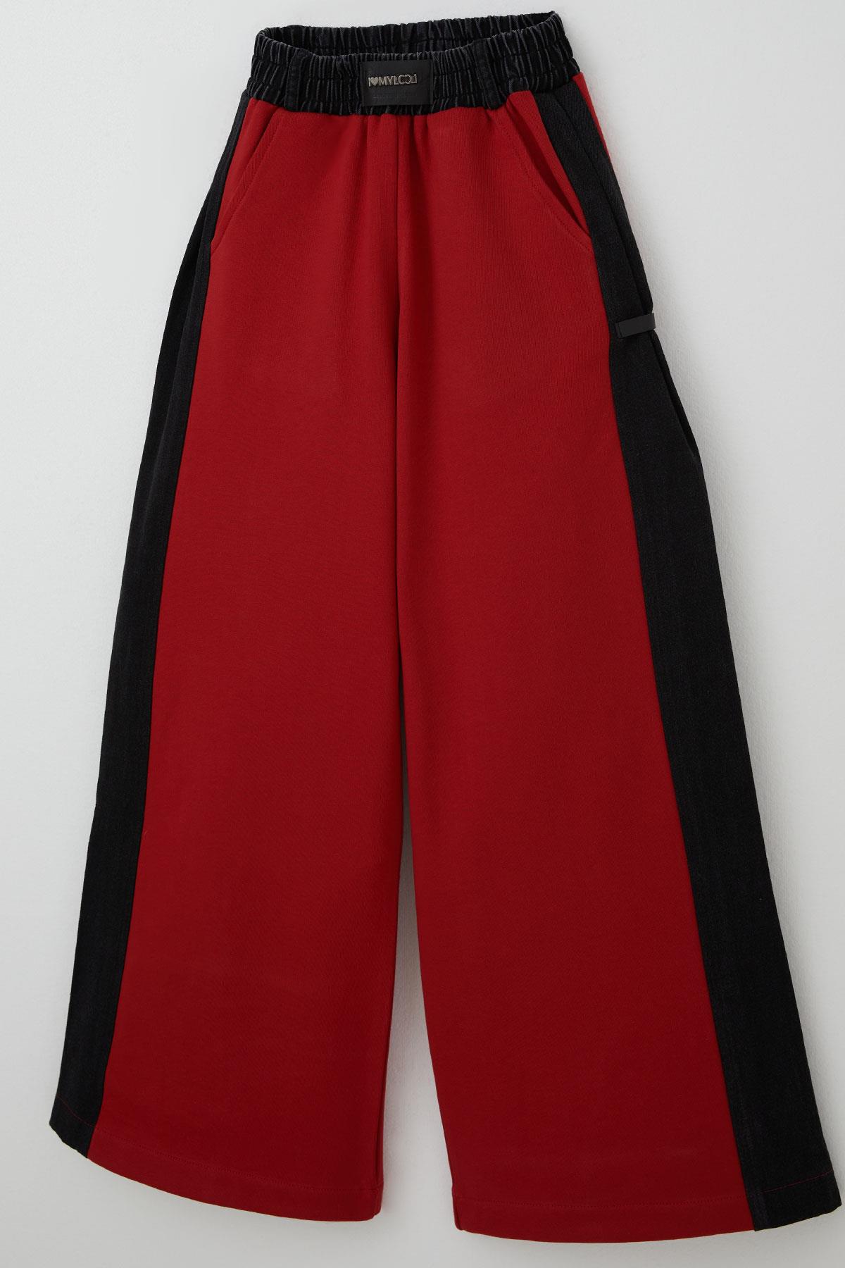 Locoloco Kız Çocuk Eşofman Altı Yanları Jean Garnili Cepli Kırmızı (9-14 Yaş)