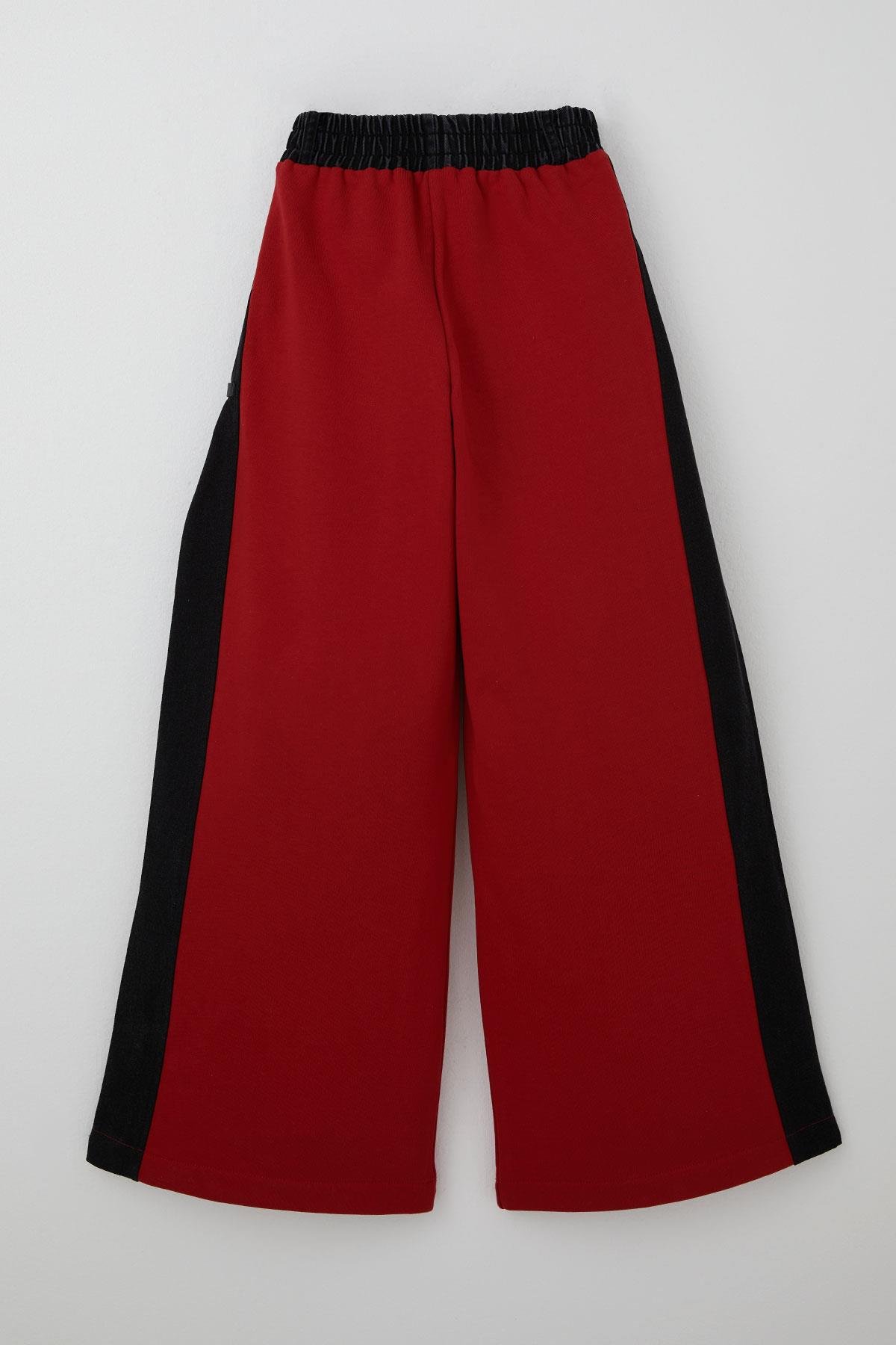 Locoloco Kız Çocuk Eşofman Altı Yanları Jean Garnili Cepli Kırmızı (9-14 Yaş)