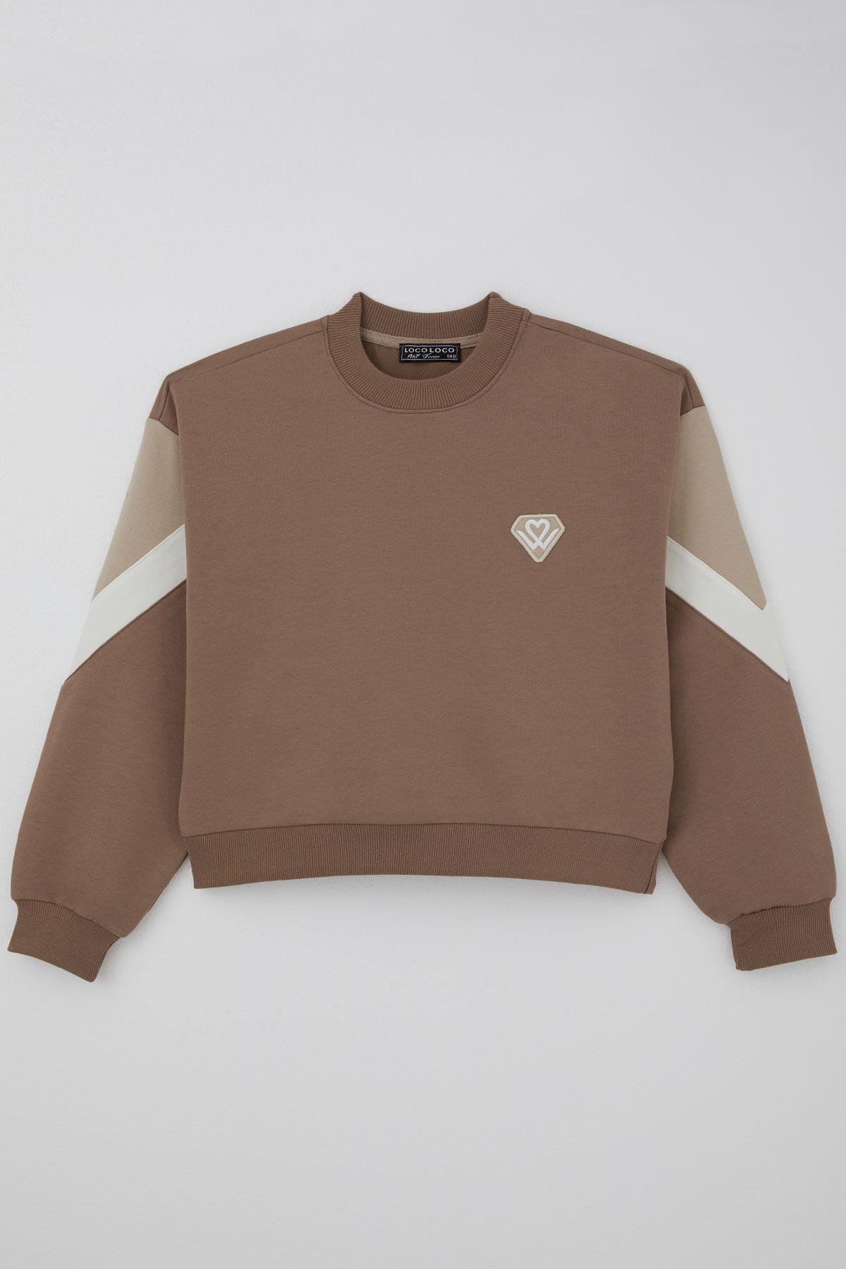 Locoloco Kız Çocuk Eşofman Takımı Armalı Kargo Cepli Beli Paçası Lastikli Kahverengi (9-14 Yaş)