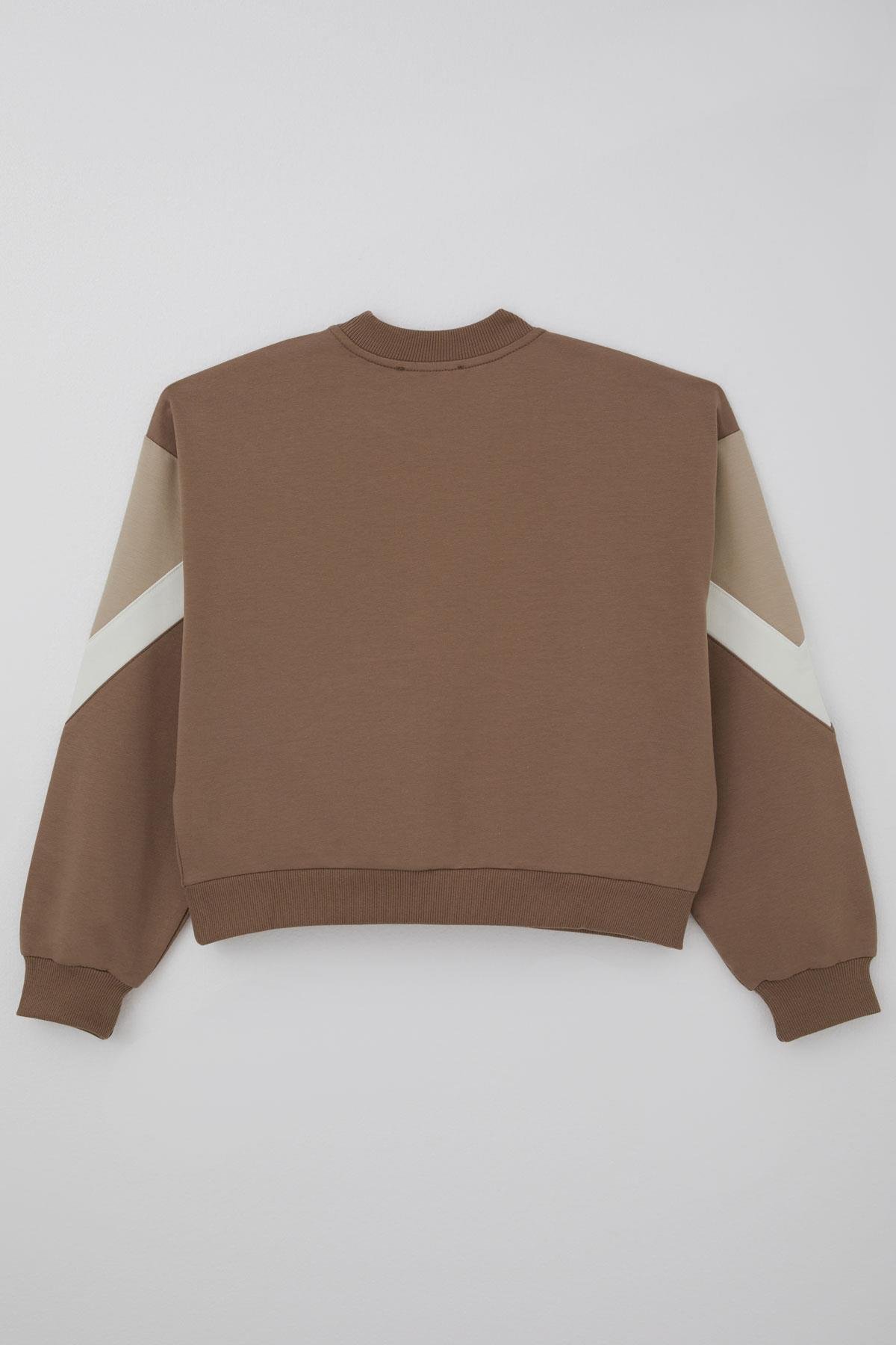 Locoloco Kız Çocuk Eşofman Takımı Armalı Kargo Cepli Beli Paçası Lastikli Kahverengi (9-14 Yaş)