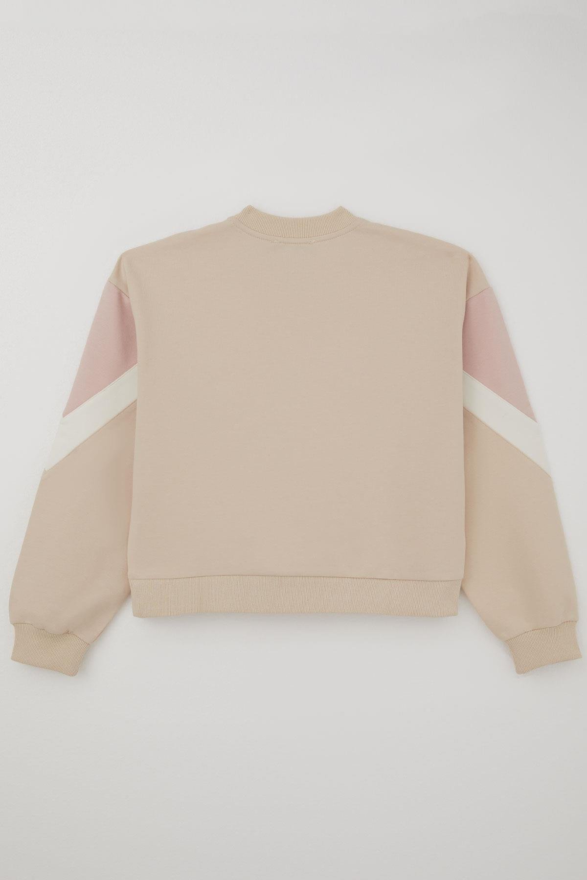 Locoloco Kız Çocuk Eşofman Takımı Armalı Kargo Cepli Beli Paçası Lastikli Krem (9-14 Yaş)