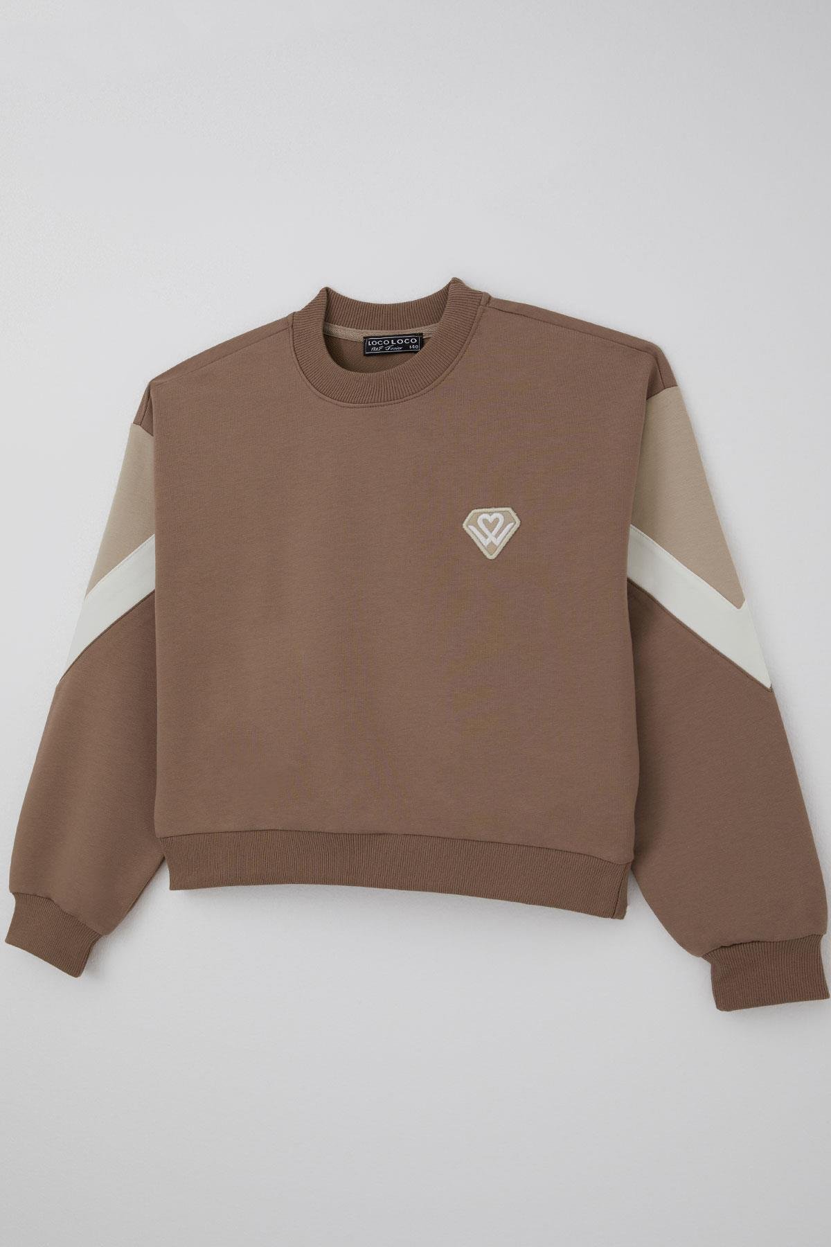 Locoloco Kız Çocuk Eşofman Takımı Armalı Kargo Cepli Beli Paçası Lastikli Kahverengi (9-14 Yaş)