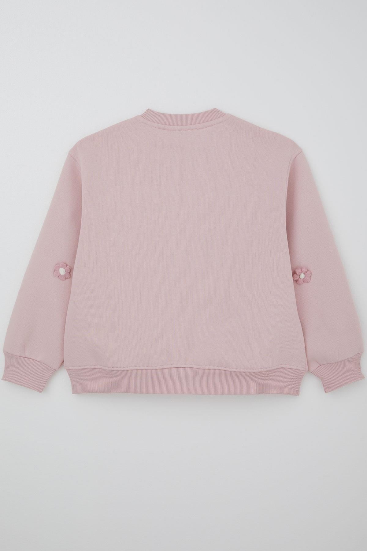 Locoloco Kız Çocuk Sweatshirt Çiçek Motifli Pembe (9-14 Yaş)