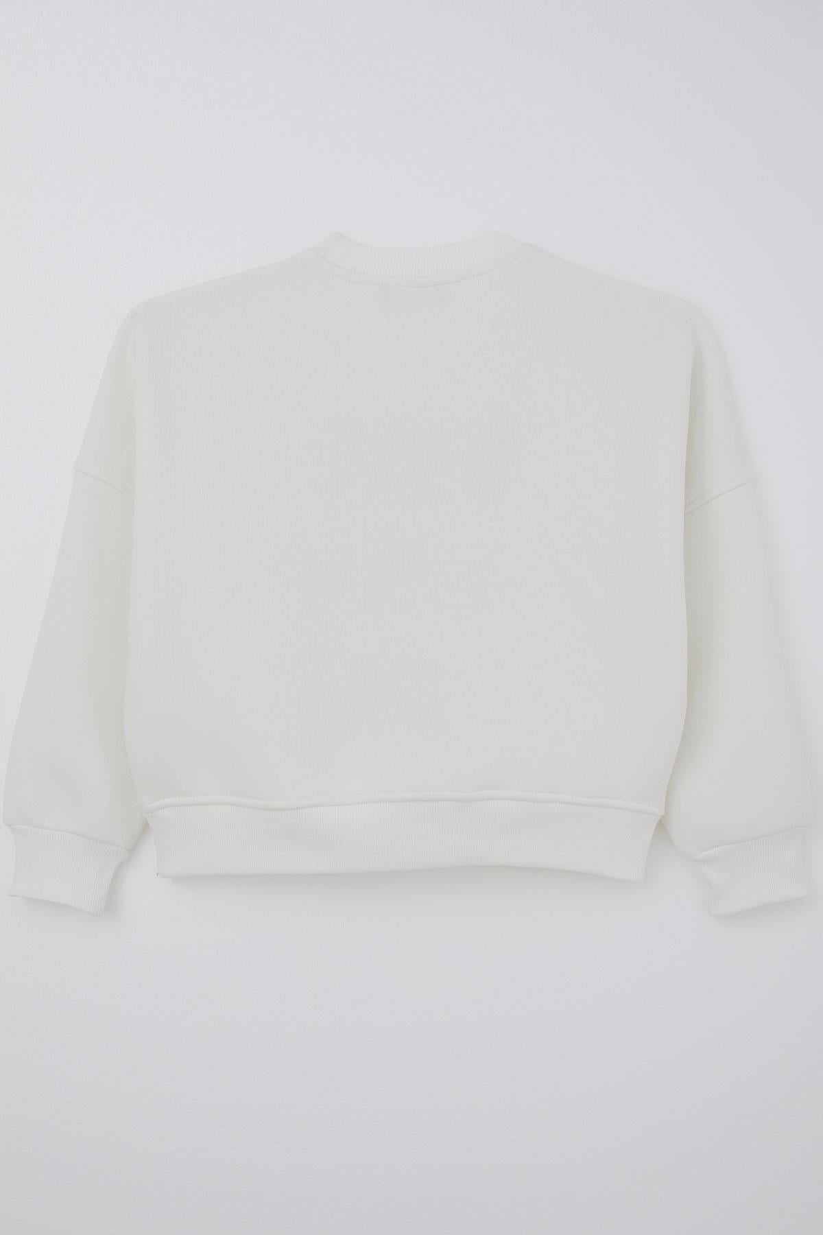 Locoloco Kız Çocuk Sweatshirt You And Me Yazı Nakışlı Ekru (9-14 Yaş)