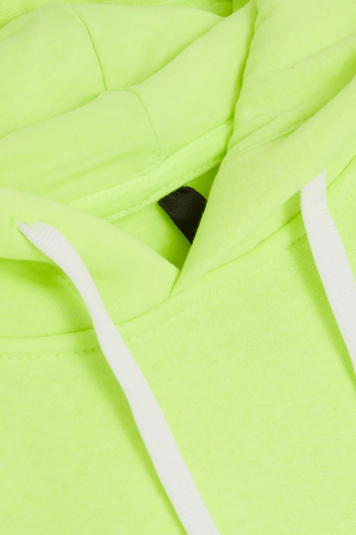 LOCOLOCO Kız Sweat Elbise Kolları Triko Kapüşonlu Yazı Nakışlı Neon Sarı (9-13 Yaş)