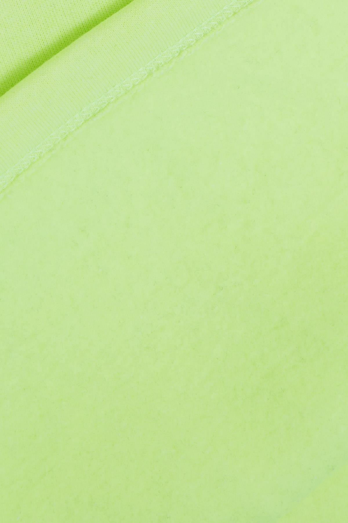 LOCOLOCO Kız Sweat Elbise Kolları Triko Kapüşonlu Yazı Nakışlı Neon Sarı (9-13 Yaş)