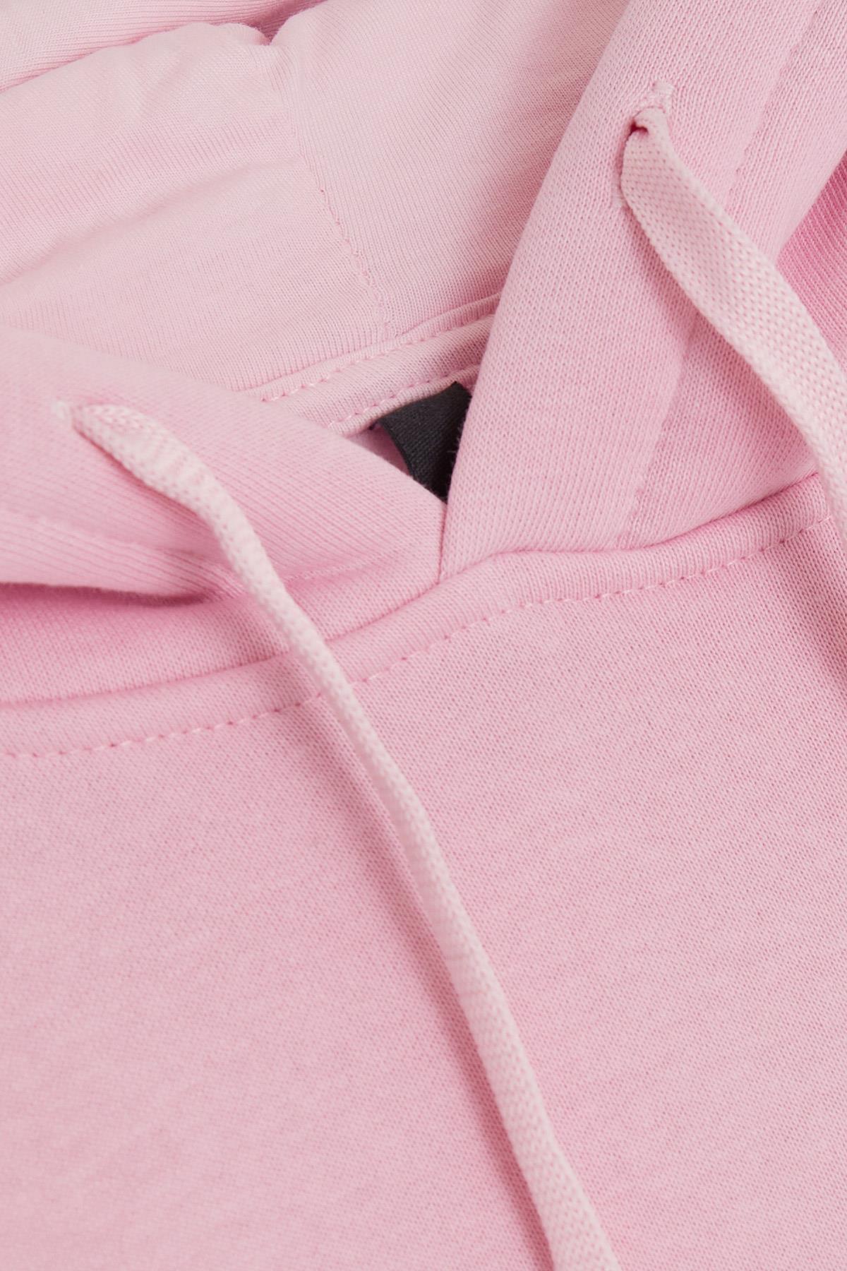 LOCOLOCO Kız Sweat Elbise Kolları Triko Kapüşonlu Yazı Nakışlı Pembe (9-13 Yaş)