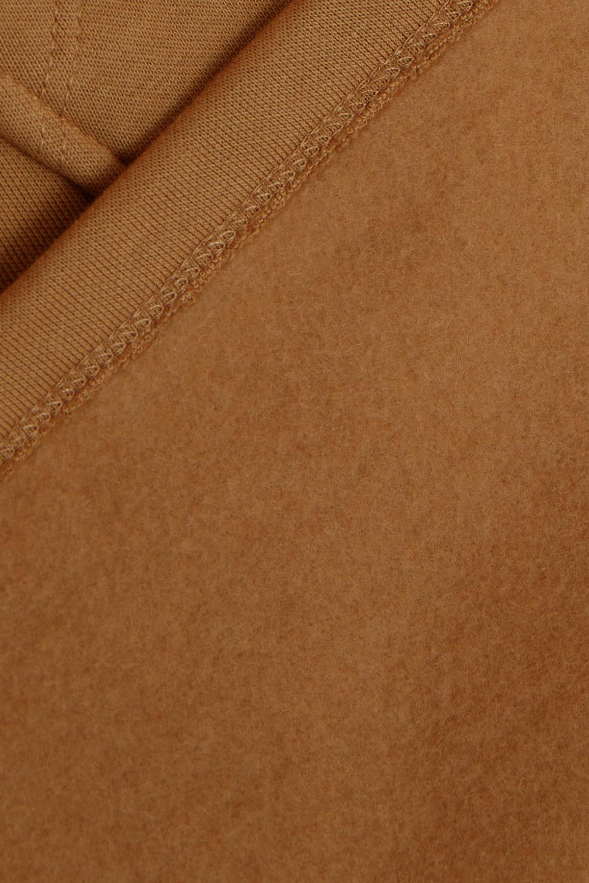 LOCOLOCO Kız Sweat Elbise Kolları Triko Kapüşonlu Yazı Nakışlı Kahverengi (9-14 Yaş)