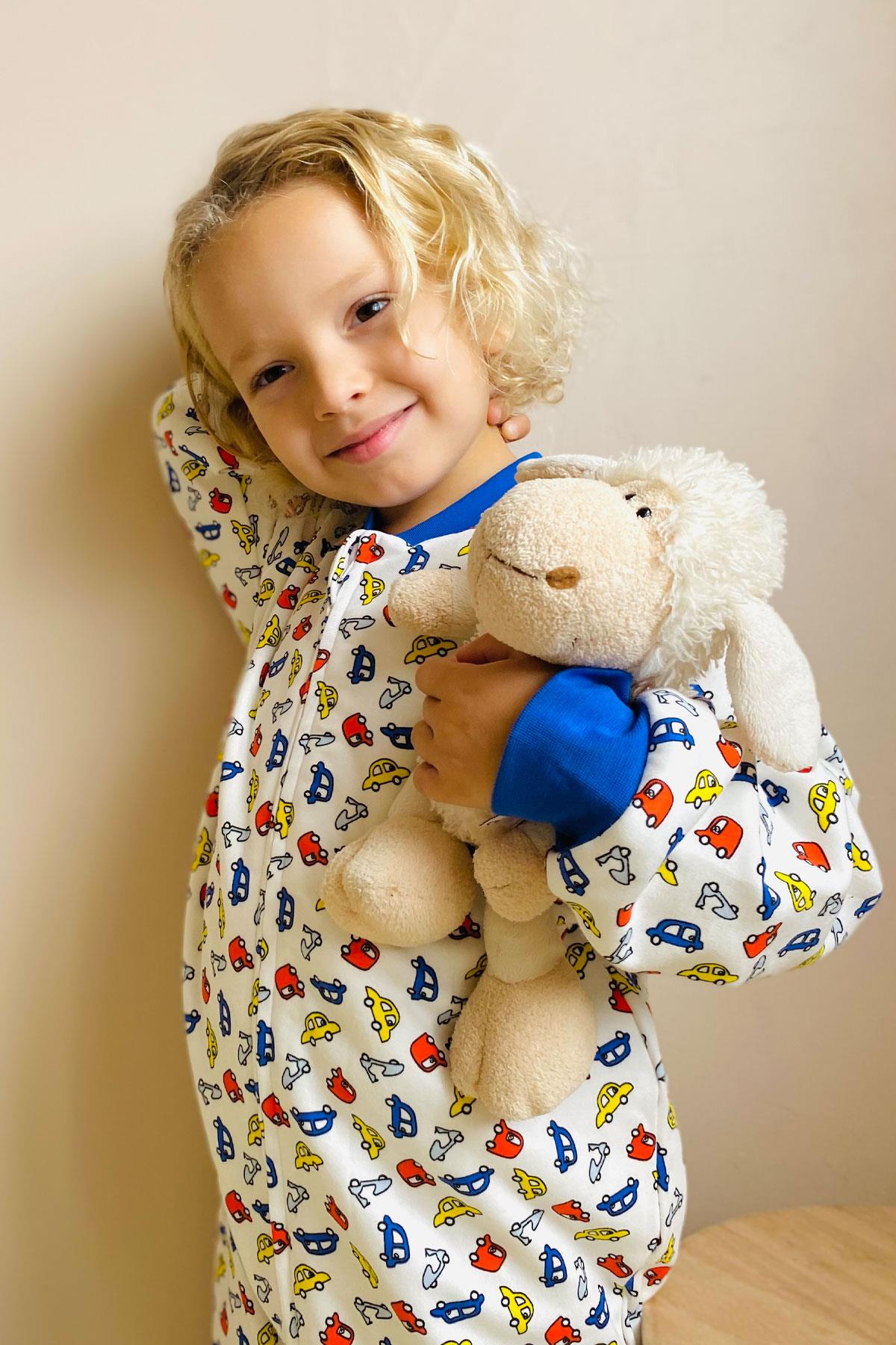 Luggi Baby Erkek Çocuk Uyku Tulumu Renkli Araba Baskılı Beyaz (1-6 Yaş)