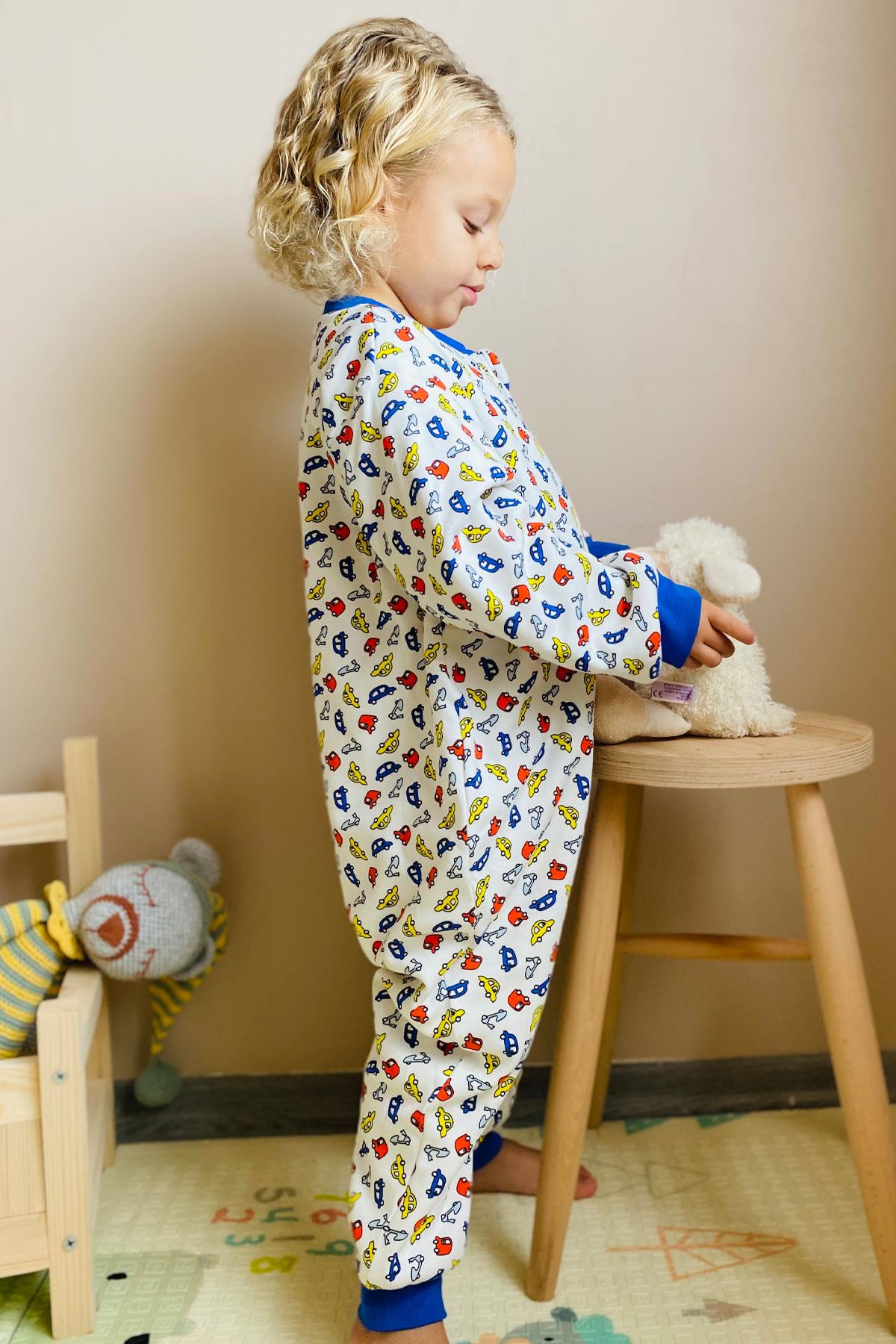 Luggi Baby Erkek Çocuk Uyku Tulumu Renkli Araba Baskılı Beyaz (1-6 Yaş)