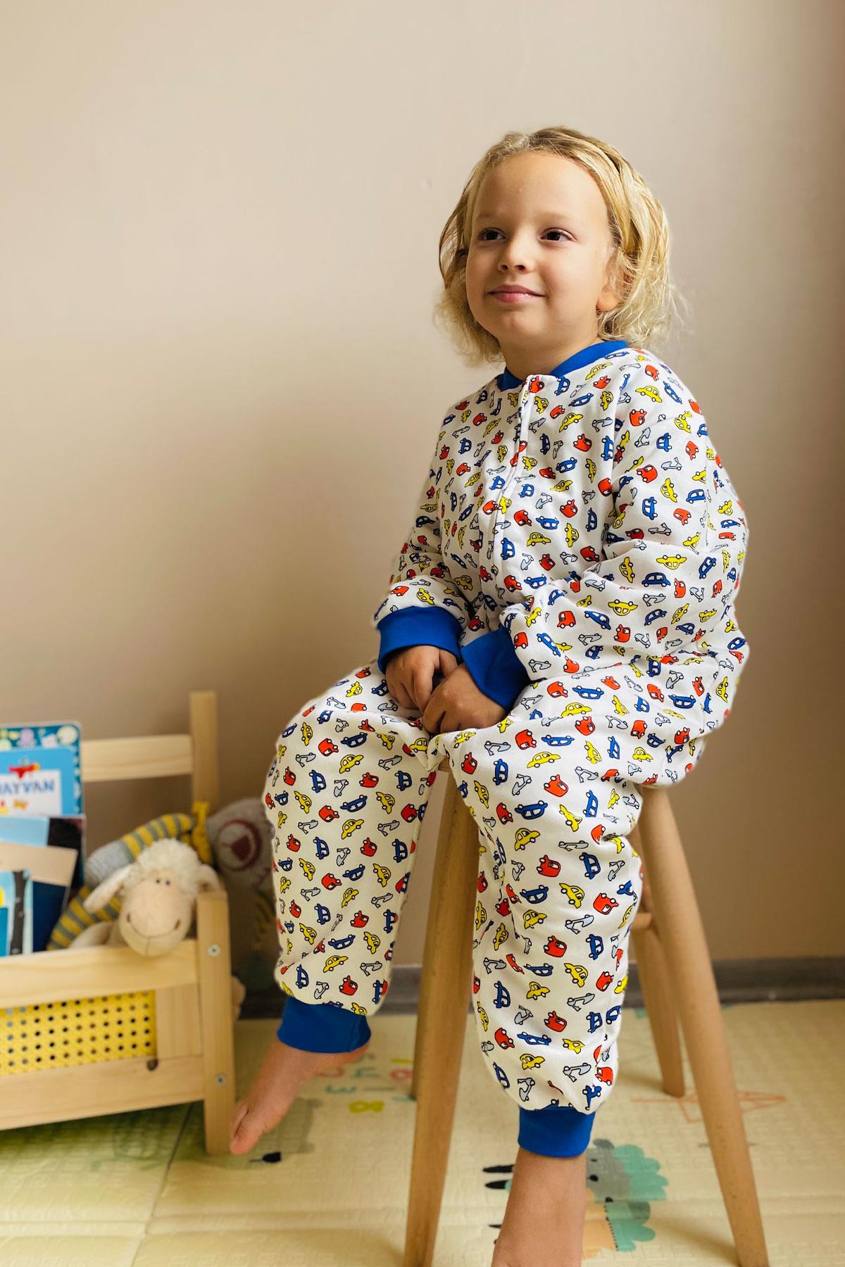 Luggi Baby Erkek Çocuk Uyku Tulumu Renkli Araba Baskılı Beyaz (1-6 Yaş)