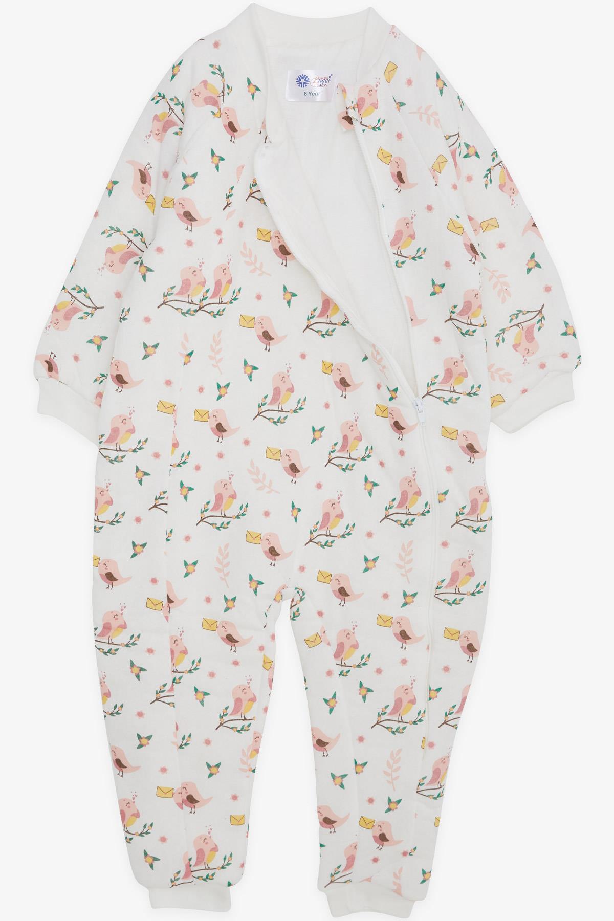 LUGGİ BABY Kız Çocuk Uyku Tulumu Bahar Temalı Kuş Desenli Ekru (1-5 Yaş)