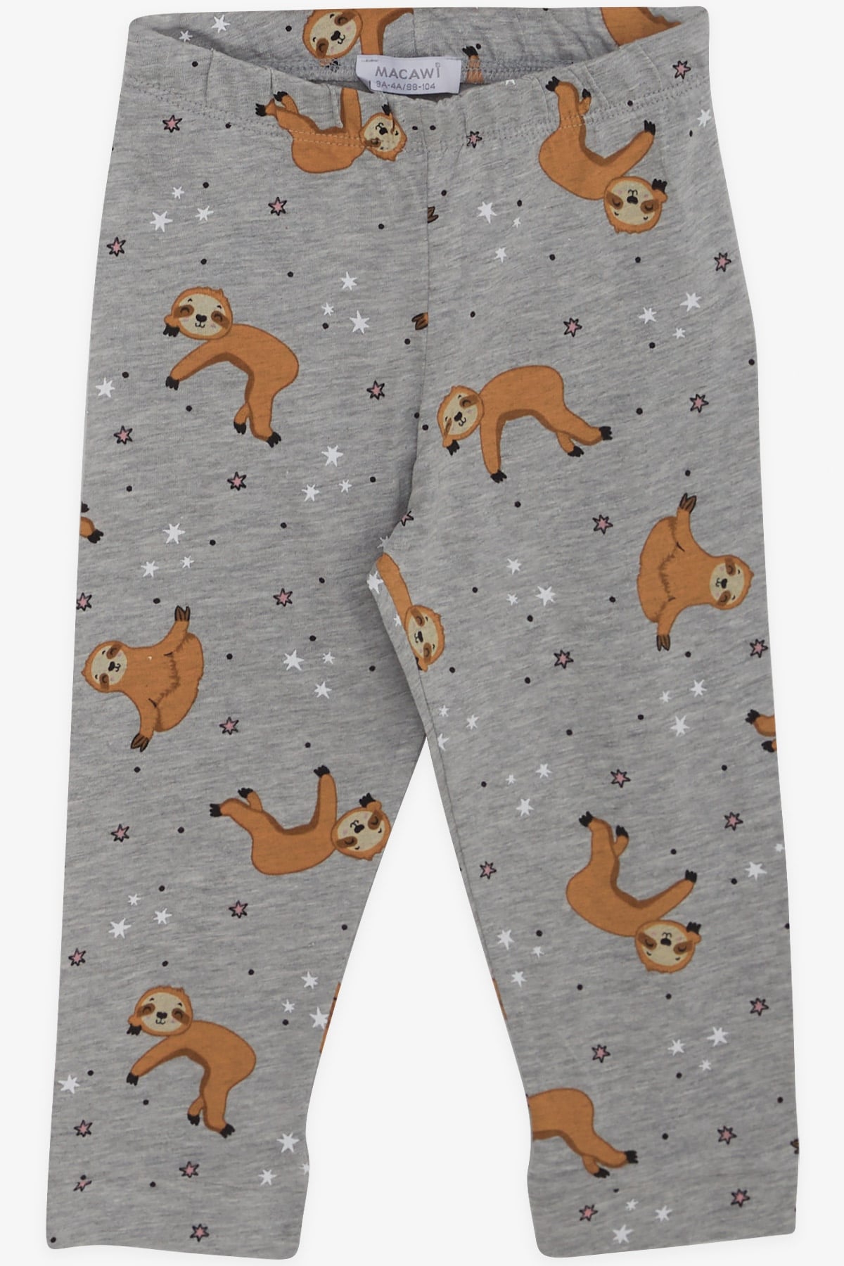 MACAWI Erkek Bebek Pijama Takımı Yıldız Desenli Tembel Hayvancık Gri Melanj (3-7 Yaş)
