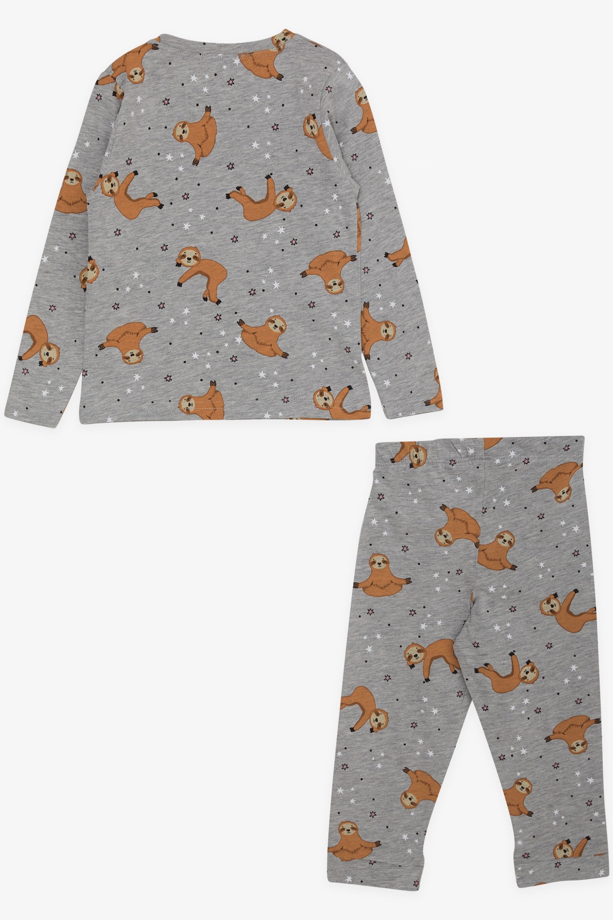 MACAWI Erkek Bebek Pijama Takımı Yıldız Desenli Tembel Hayvancık Gri Melanj (3-7 Yaş)