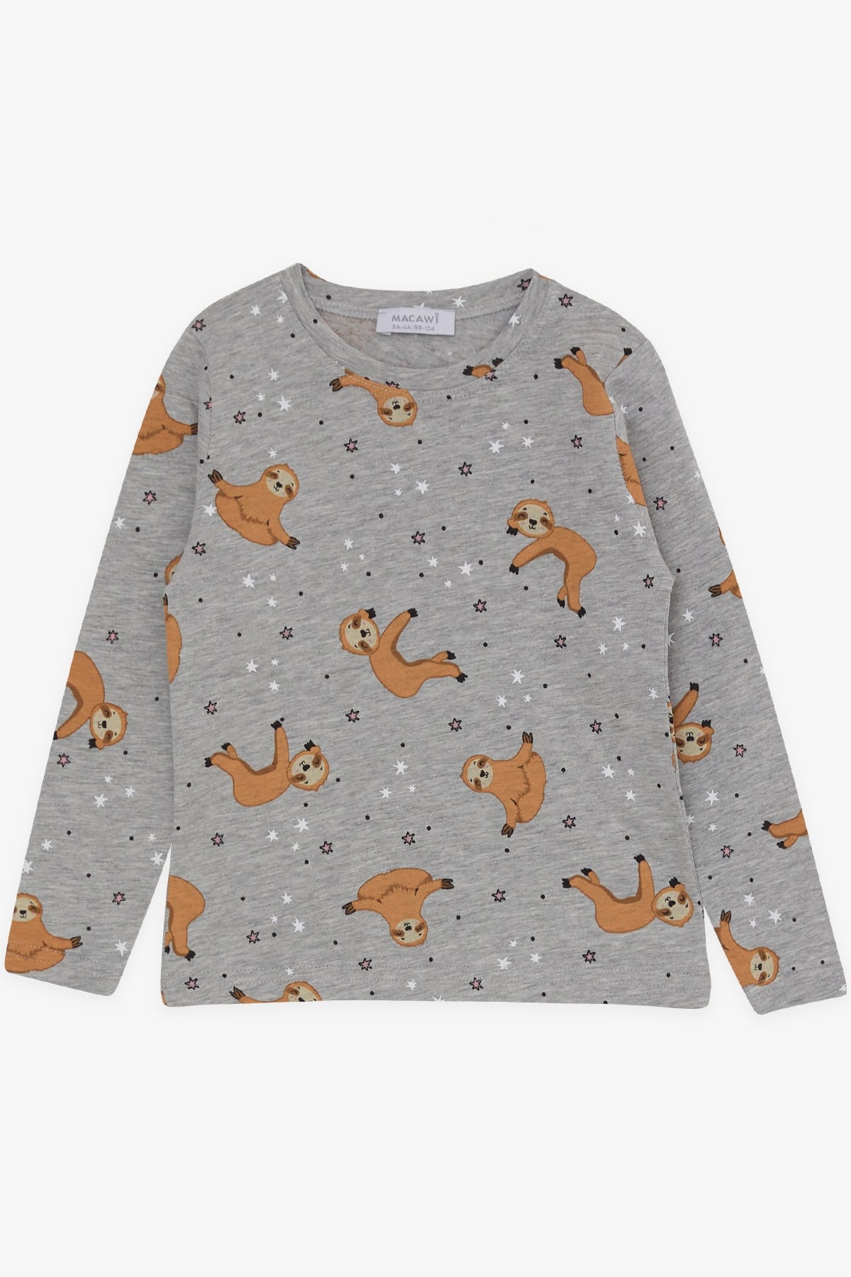 MACAWI Erkek Bebek Pijama Takımı Yıldız Desenli Tembel Hayvancık Gri Melanj (3-7 Yaş)
