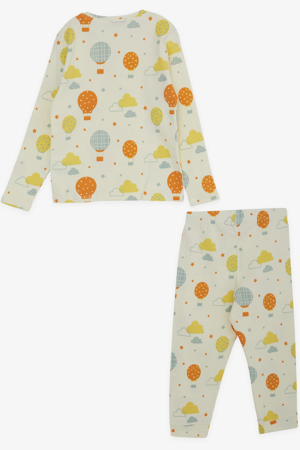 Macawı Erkek Çocuk Pijama Takımı Balon Desenli Gökyüzü Temalı Krem (1.5-5 Yaş)