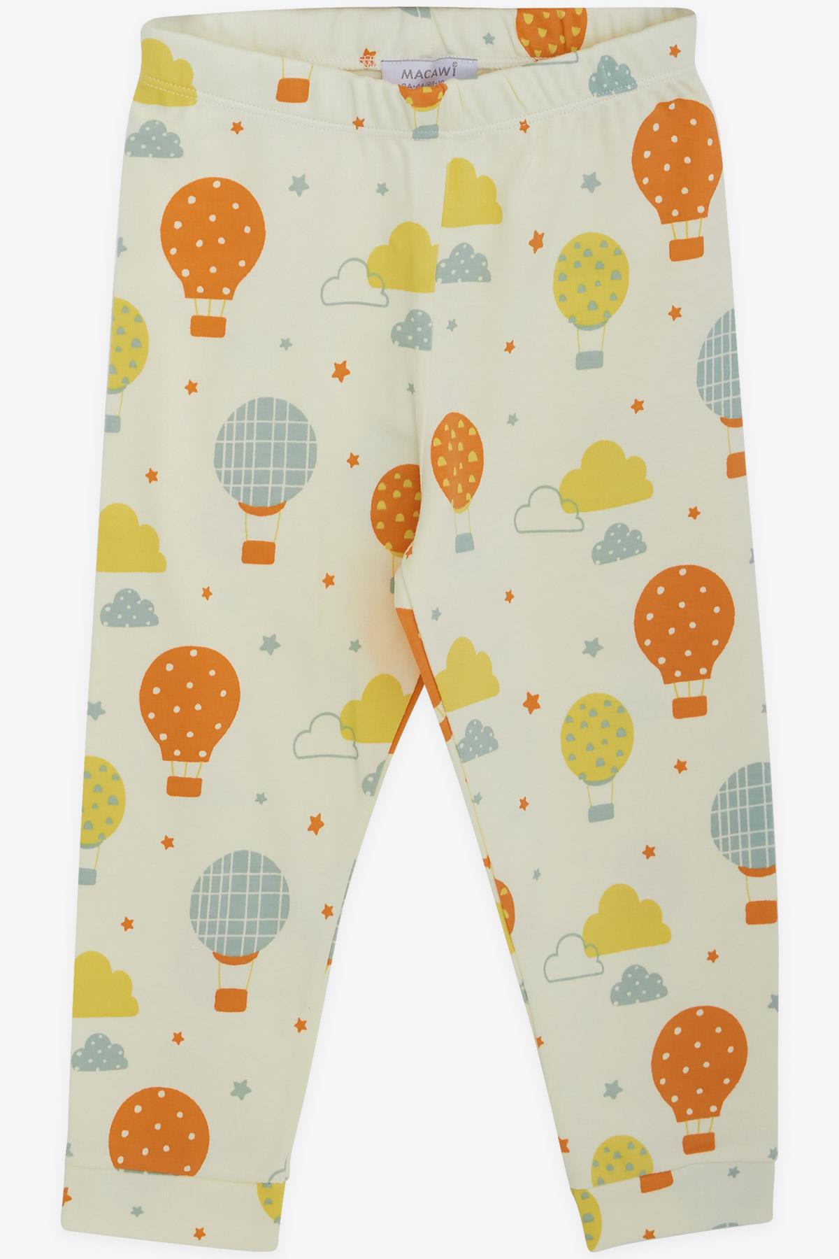Macawı Erkek Çocuk Pijama Takımı Balon Desenli Gökyüzü Temalı Krem (1.5-5 Yaş)
