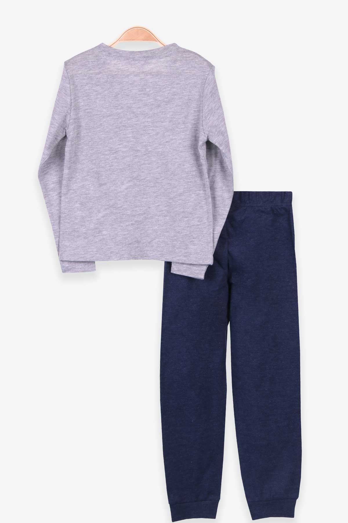 MACAWİ Erkek Çocuk Pijama Takımı Baskılı Gri Melanj (3-8 Yaş)