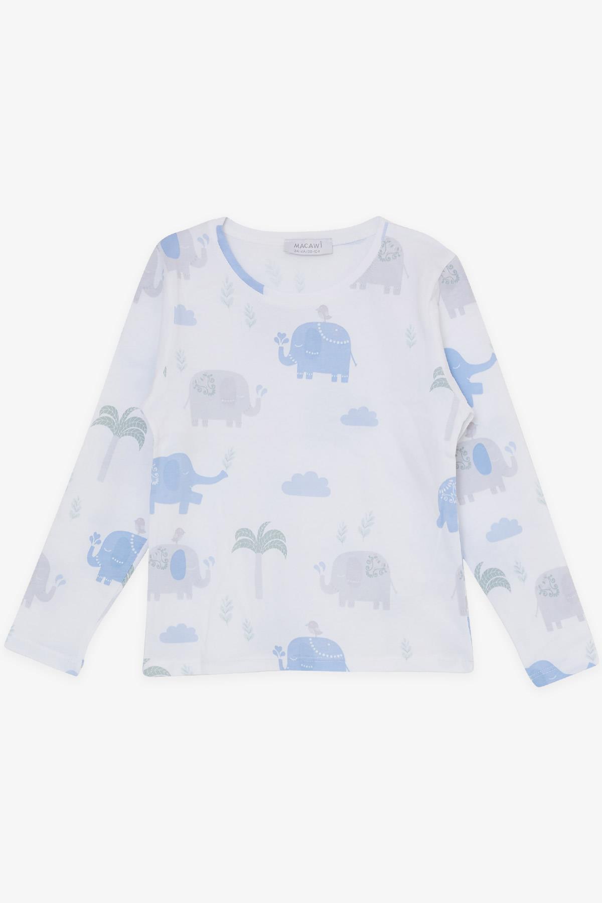 MACAWI Erkek Çocuk Pijama Takımı Dostluk Temalı Fil Baskılı Beyaz (1.5-5 Yaş)