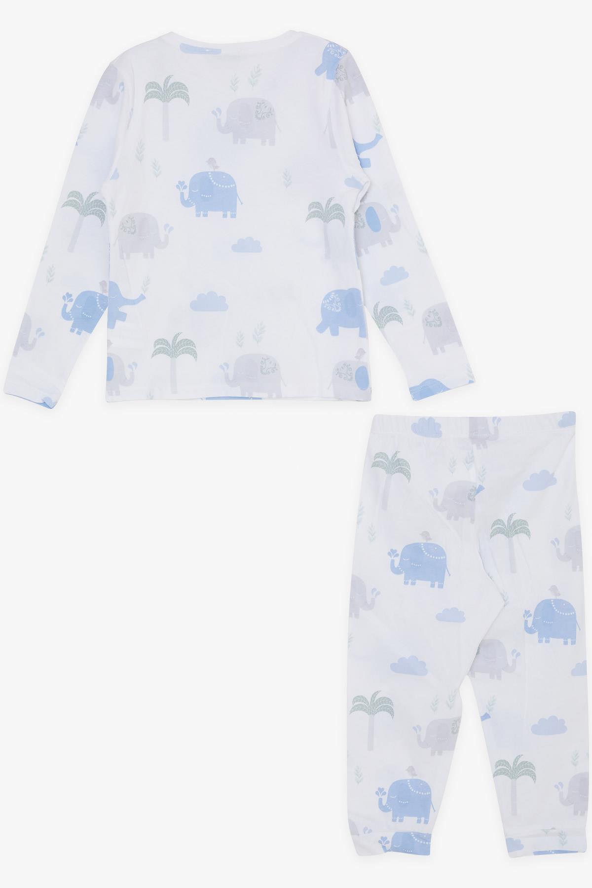 MACAWI Erkek Çocuk Pijama Takımı Dostluk Temalı Fil Baskılı Beyaz (1.5-5 Yaş)