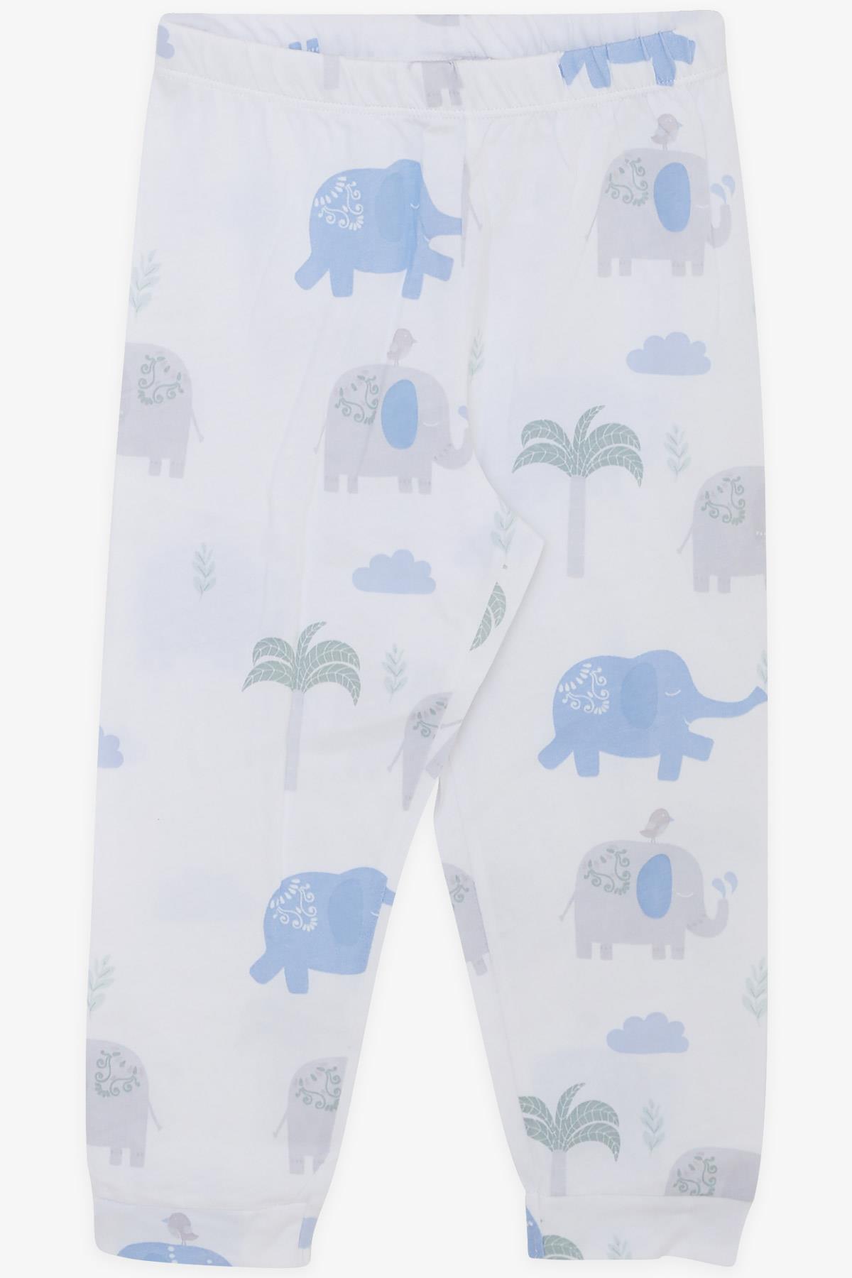 MACAWI Erkek Çocuk Pijama Takımı Dostluk Temalı Fil Baskılı Beyaz (1.5-5 Yaş)
