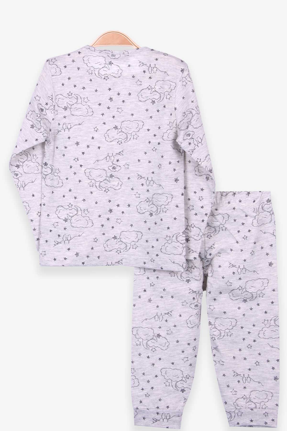 MACAWI Erkek Çocuk Pijama Takımı Gece Temalı Açık Gri Melanj (1.5-5 Yaş)