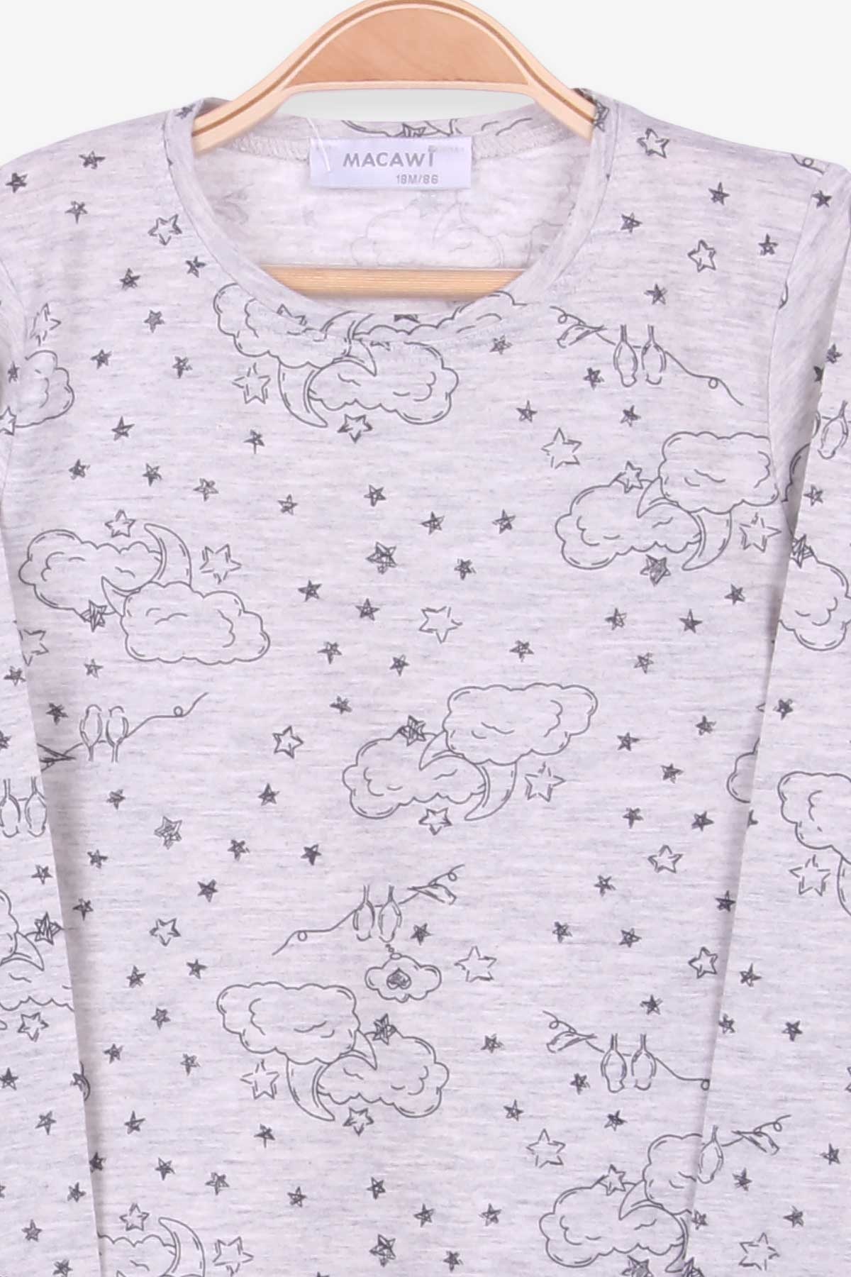 MACAWI Erkek Çocuk Pijama Takımı Gece Temalı Açık Gri Melanj (1.5-5 Yaş)